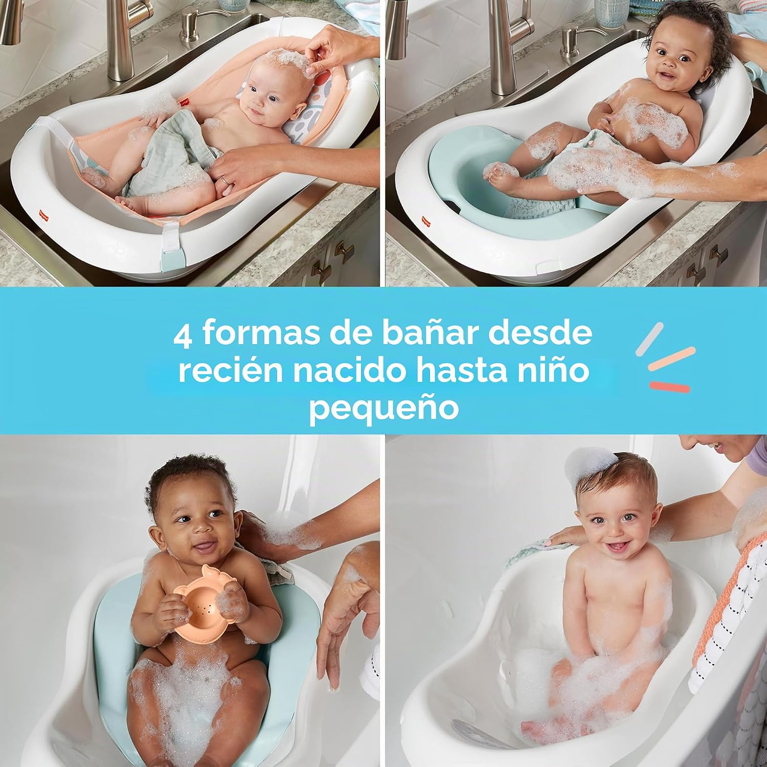 BAÑERA FISHER-PRICE BABY TO TODDLER BATH 4-IN-1 SLING 'N SEAT TUB SUMMER BLOSSOMS - 2