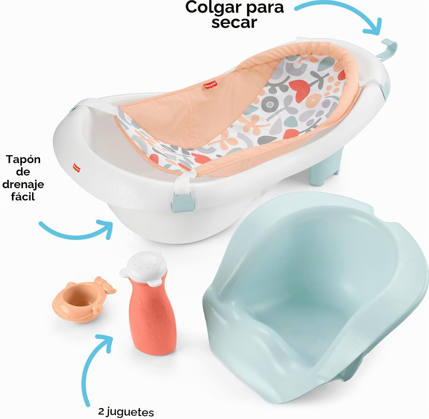 BAÑERA FISHER-PRICE BABY TO TODDLER BATH 4-IN-1 SLING 'N SEAT TUB SUMMER BLOSSOMS - 5