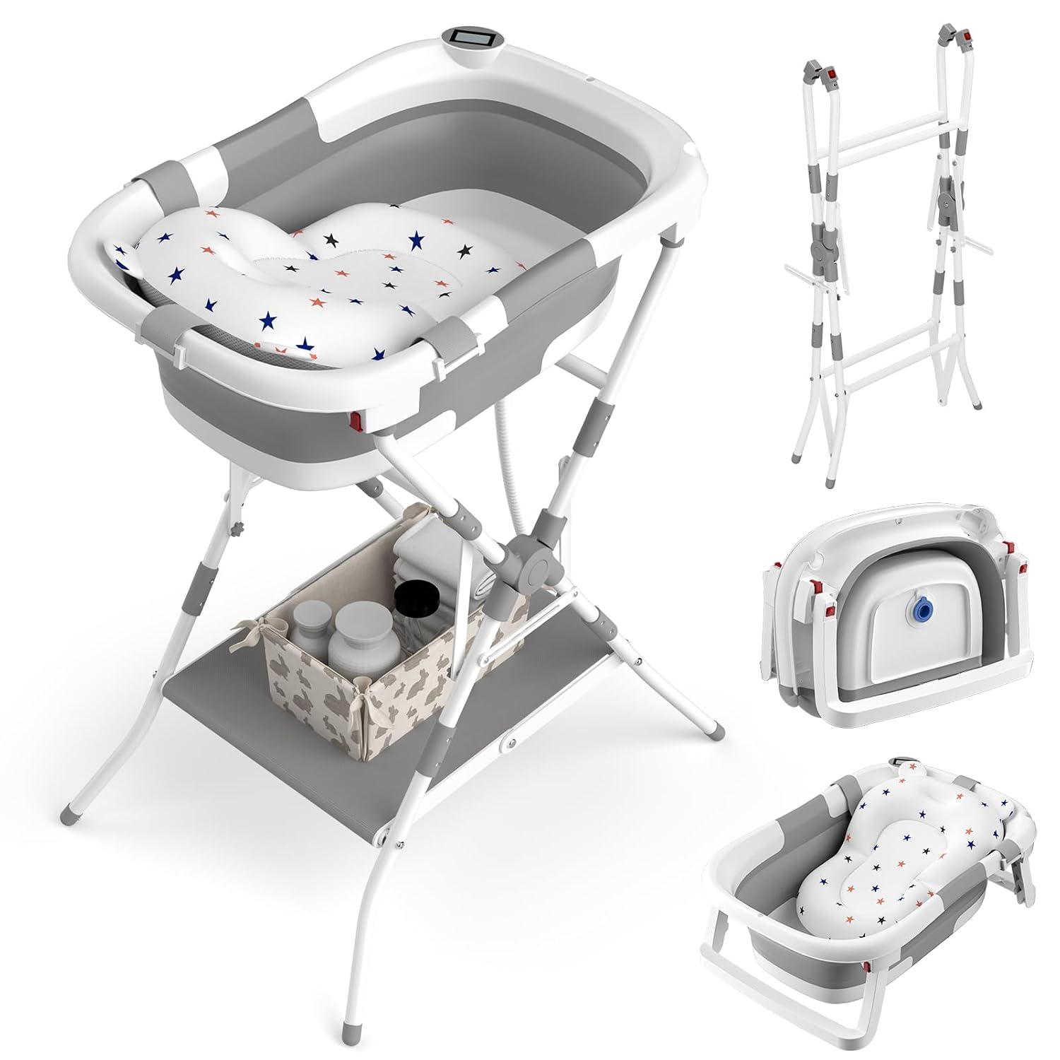 BAÑERA PARA BEBÉ 2 EN 1 PLEGABLE CON SOPORTE BALLA BALEIN GRIS - 1