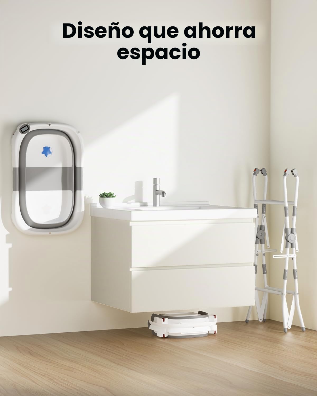 BAÑERA PARA BEBÉ 2 EN 1 PLEGABLE CON SOPORTE BALLA BALEIN GRIS - 5