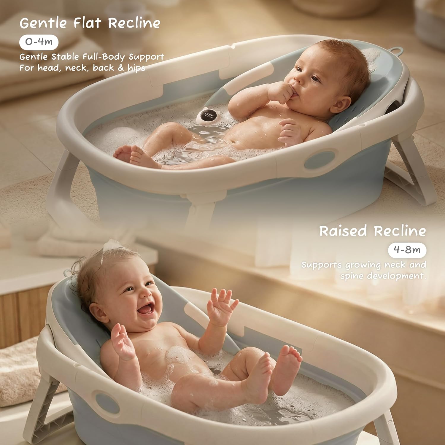 BAÑERA CHEERTRY 4 EN 1 PLEGABLE PARA BEBÉ RECIÉN NACIDO A NIÑO 0-24 MESES AZUL - 3
