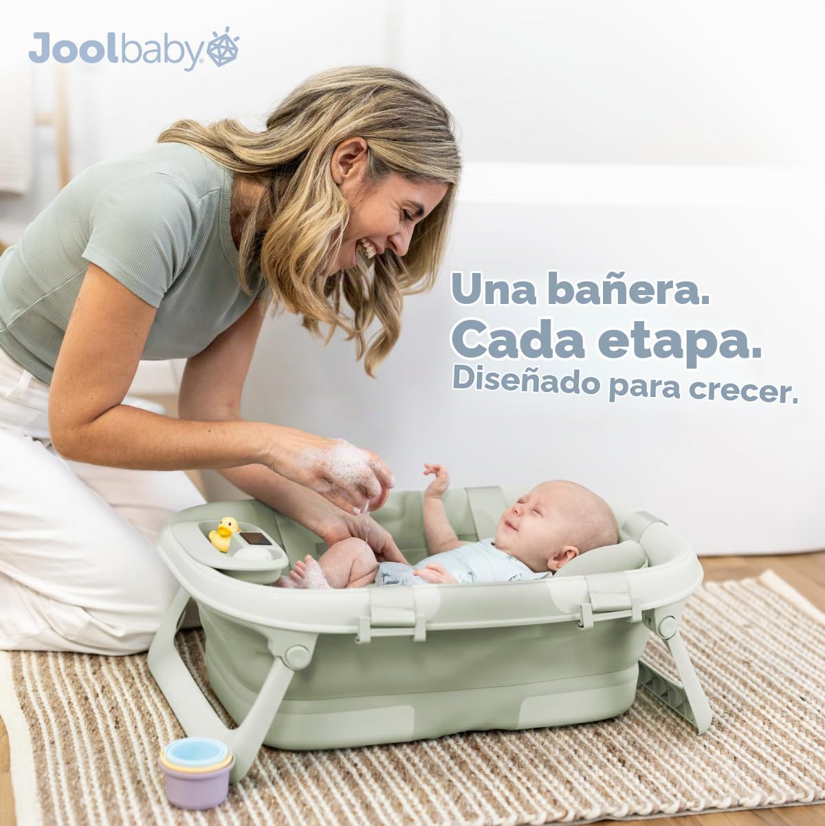 BAÑERA PLEGABLE JOOL BABY CON TERMÓMETRO ACEITUNA - 2