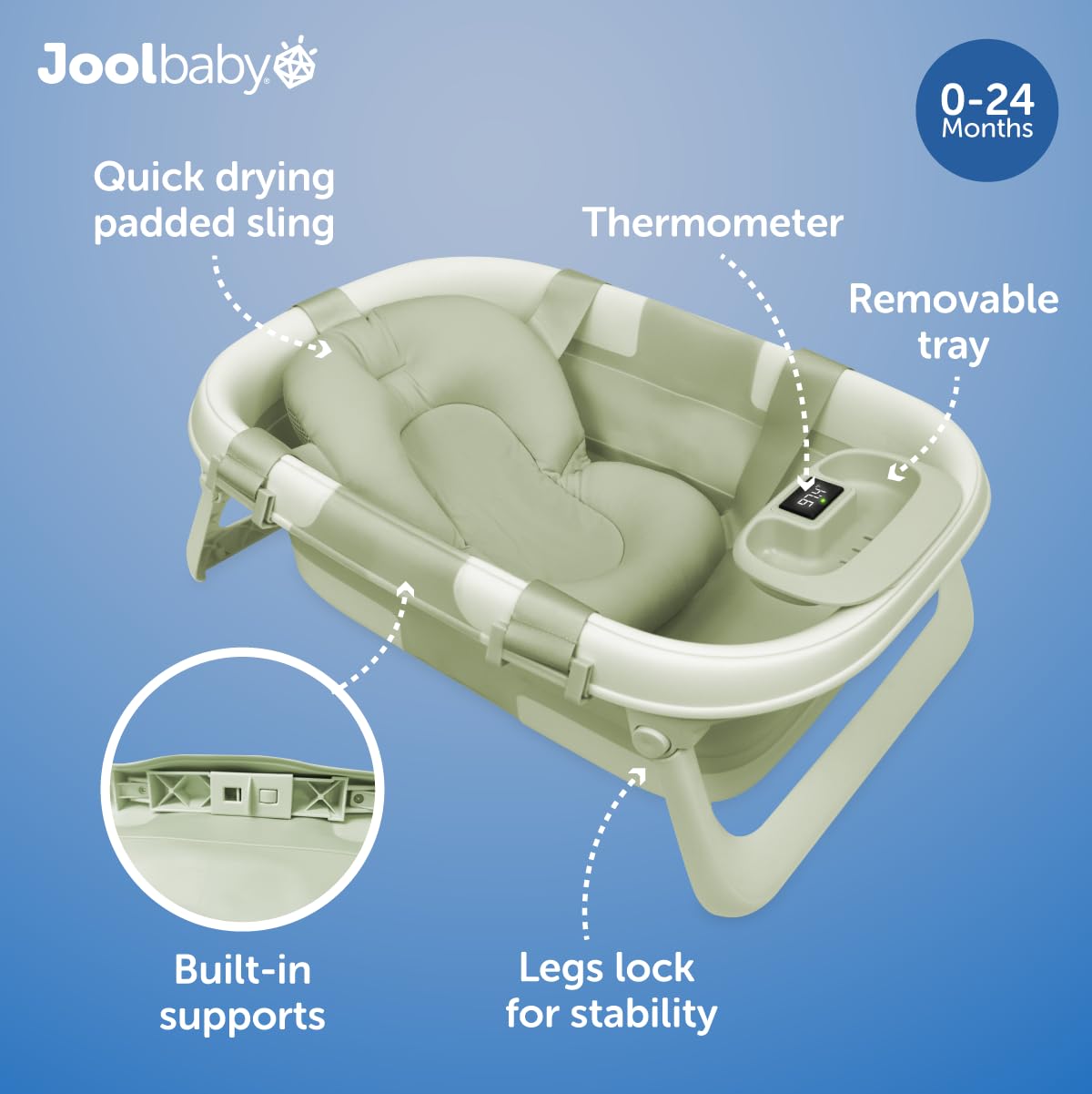 BAÑERA PLEGABLE JOOL BABY CON TERMÓMETRO ACEITUNA - 3