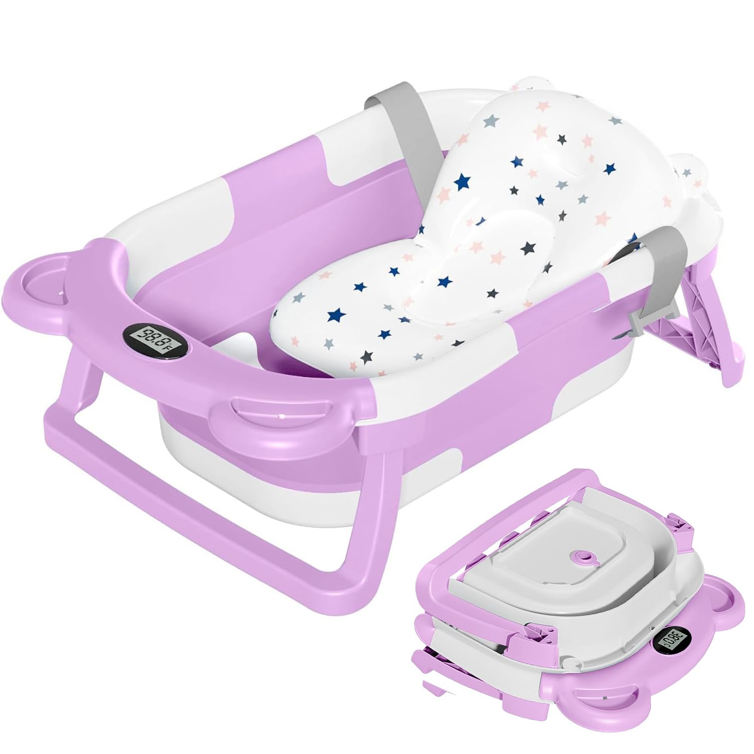 BAÑERA PLEGABLE TPN PARA BEBÉ CON TERMÓMETRO Y COJÍN, 0-36 MESES, GRIS - 1