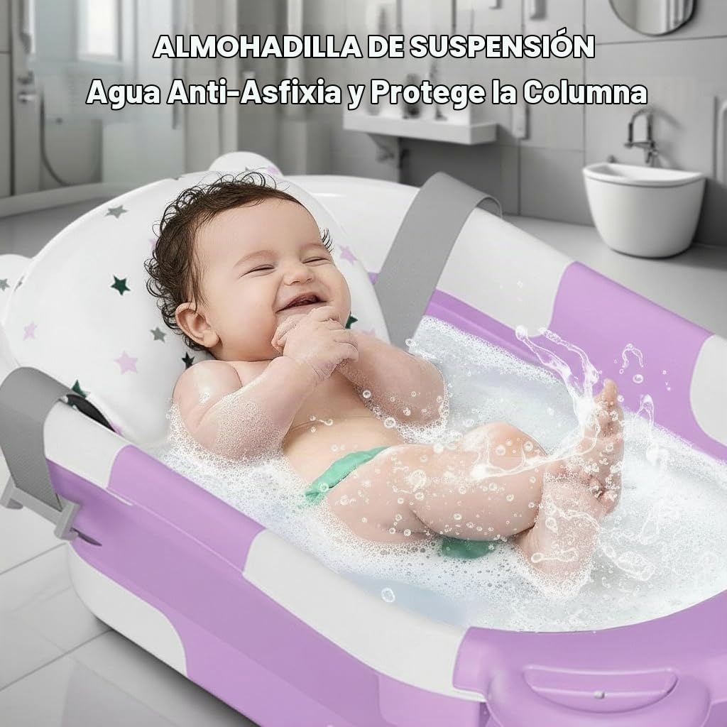 BAÑERA PLEGABLE TPN PARA BEBÉ CON TERMÓMETRO Y COJÍN, 0-36 MESES, GRIS - 2