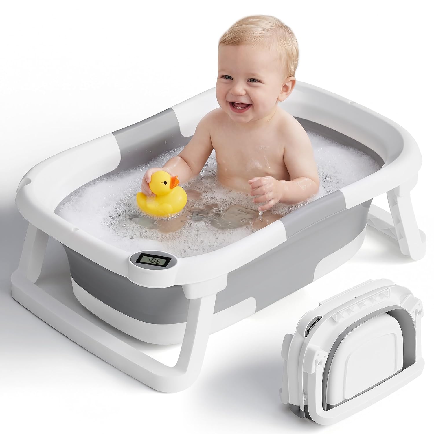 BAÑERA PLEGABLE IBABYMAX CON TERMÓMETRO PARA BEBÉS 0-36 MESES GRIS - 1