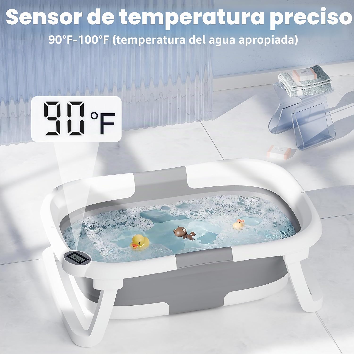 BAÑERA PLEGABLE IBABYMAX CON TERMÓMETRO PARA BEBÉS 0-36 MESES GRIS - 2