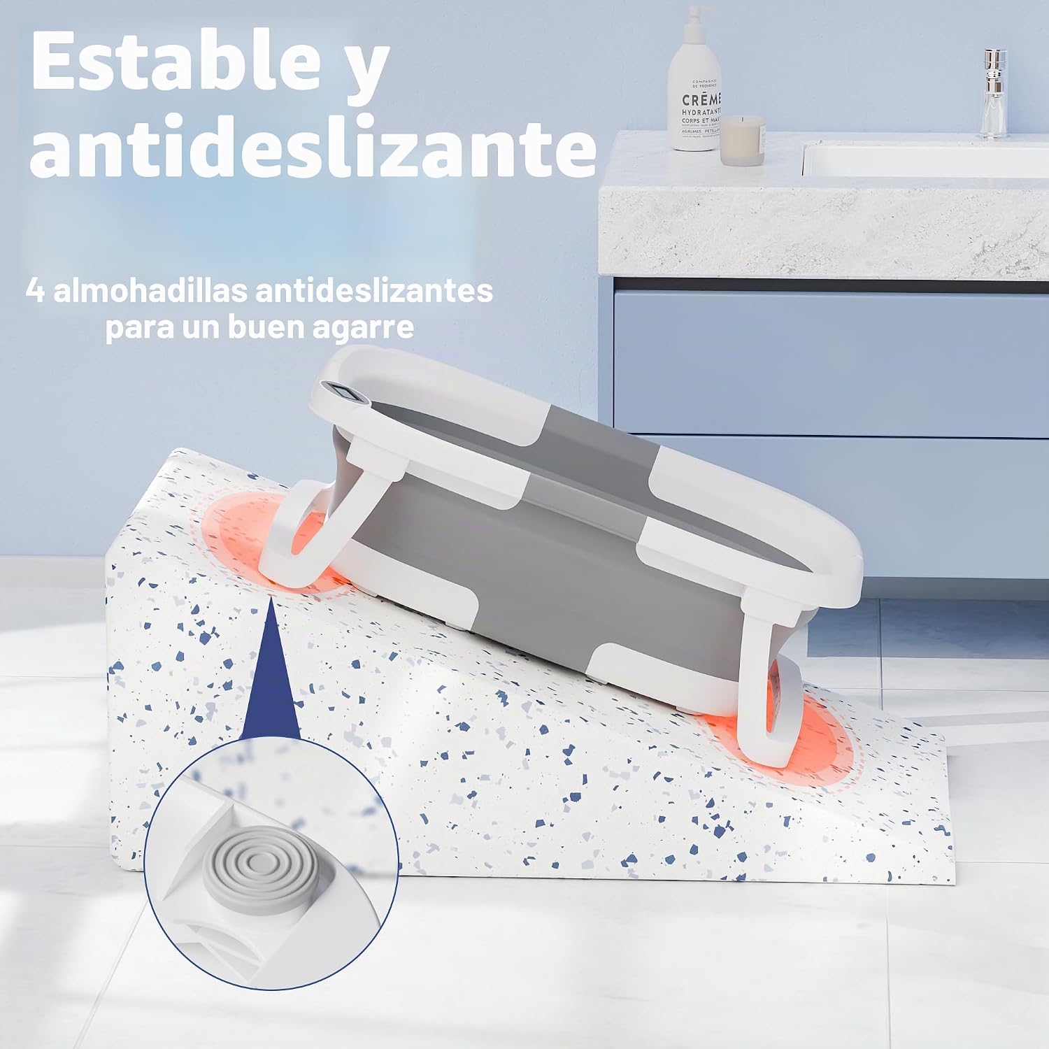 BAÑERA PLEGABLE IBABYMAX CON TERMÓMETRO PARA BEBÉS 0-36 MESES GRIS - 4