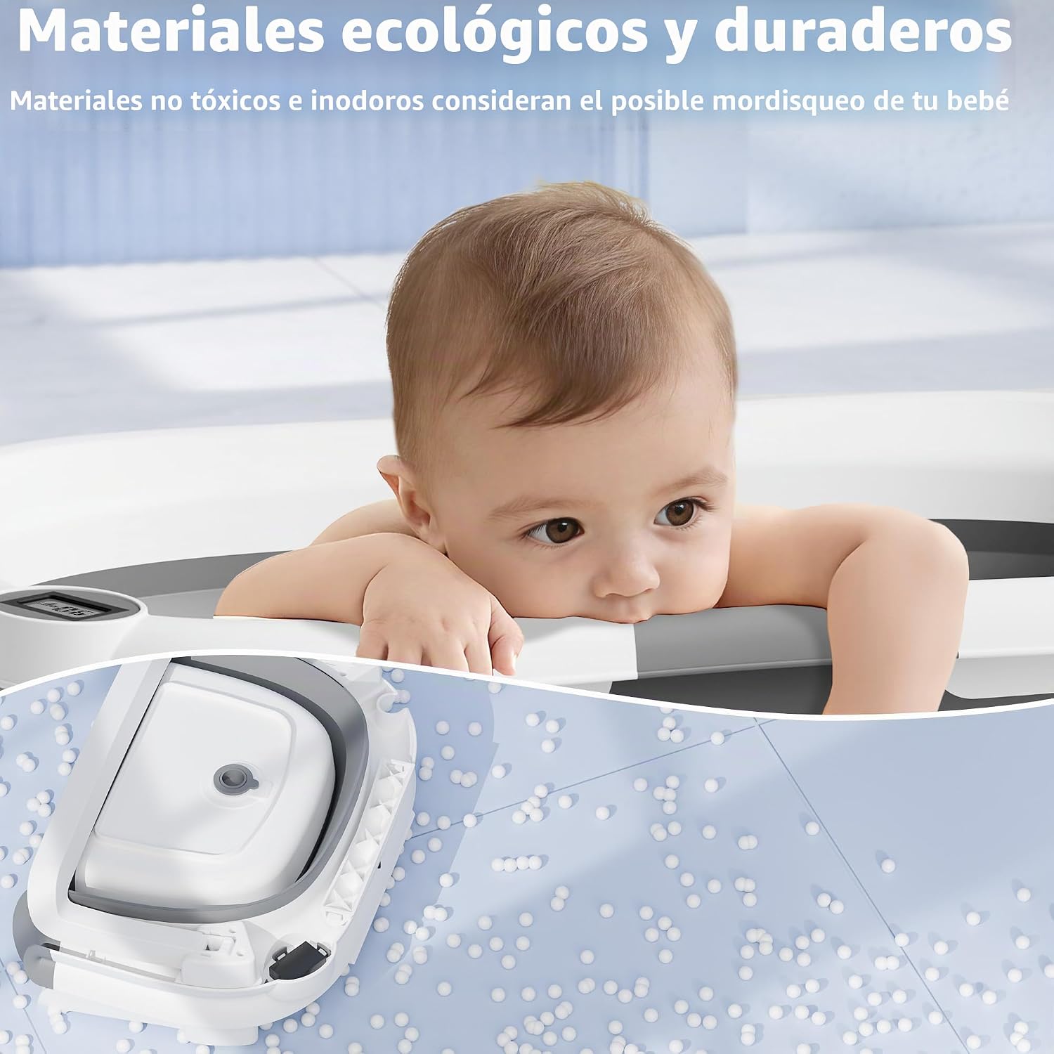 BAÑERA PLEGABLE IBABYMAX CON TERMÓMETRO PARA BEBÉS 0-36 MESES GRIS - 5
