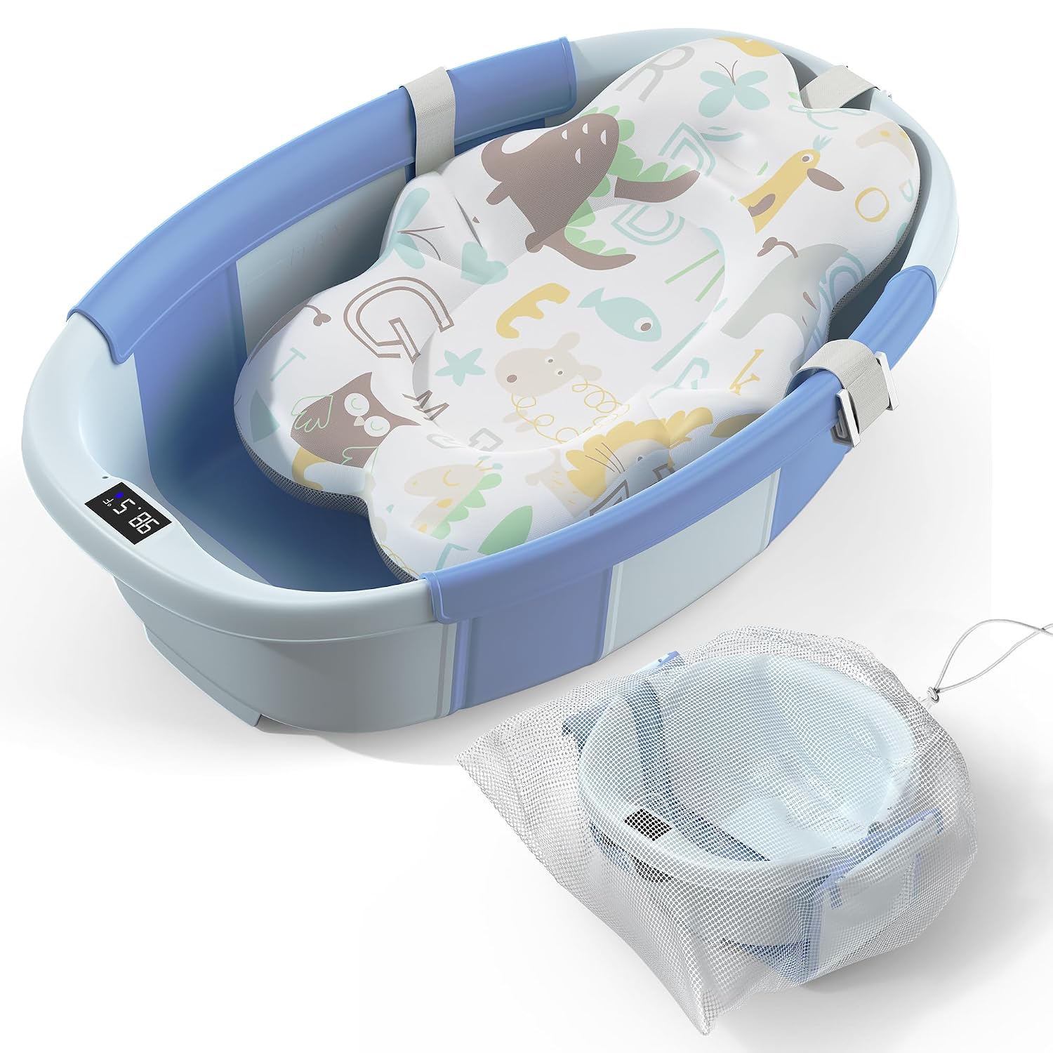 BAÑERA PLEGABLE PARA BEBÉ SPLUVVLY AZUL CON TERMÓMETRO Y COJÍN - 1