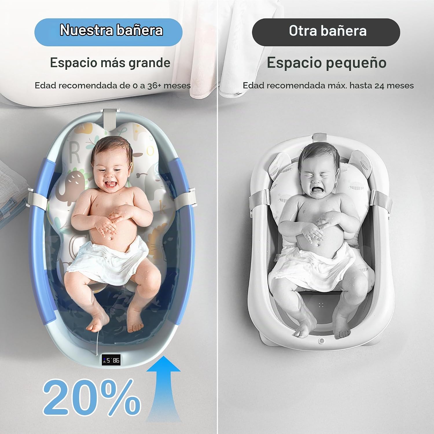 BAÑERA PLEGABLE PARA BEBÉ SPLUVVLY AZUL CON TERMÓMETRO Y COJÍN - 2