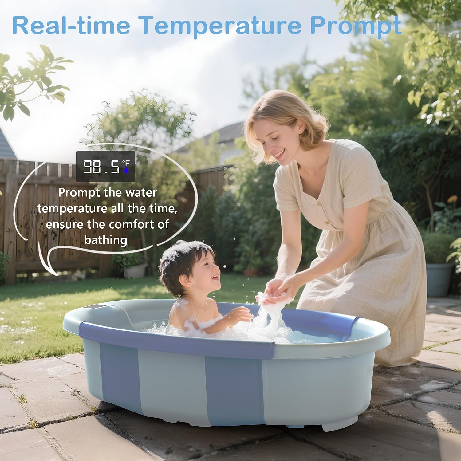 BAÑERA PLEGABLE PARA BEBÉ SPLUVVLY AZUL CON TERMÓMETRO Y COJÍN - 4