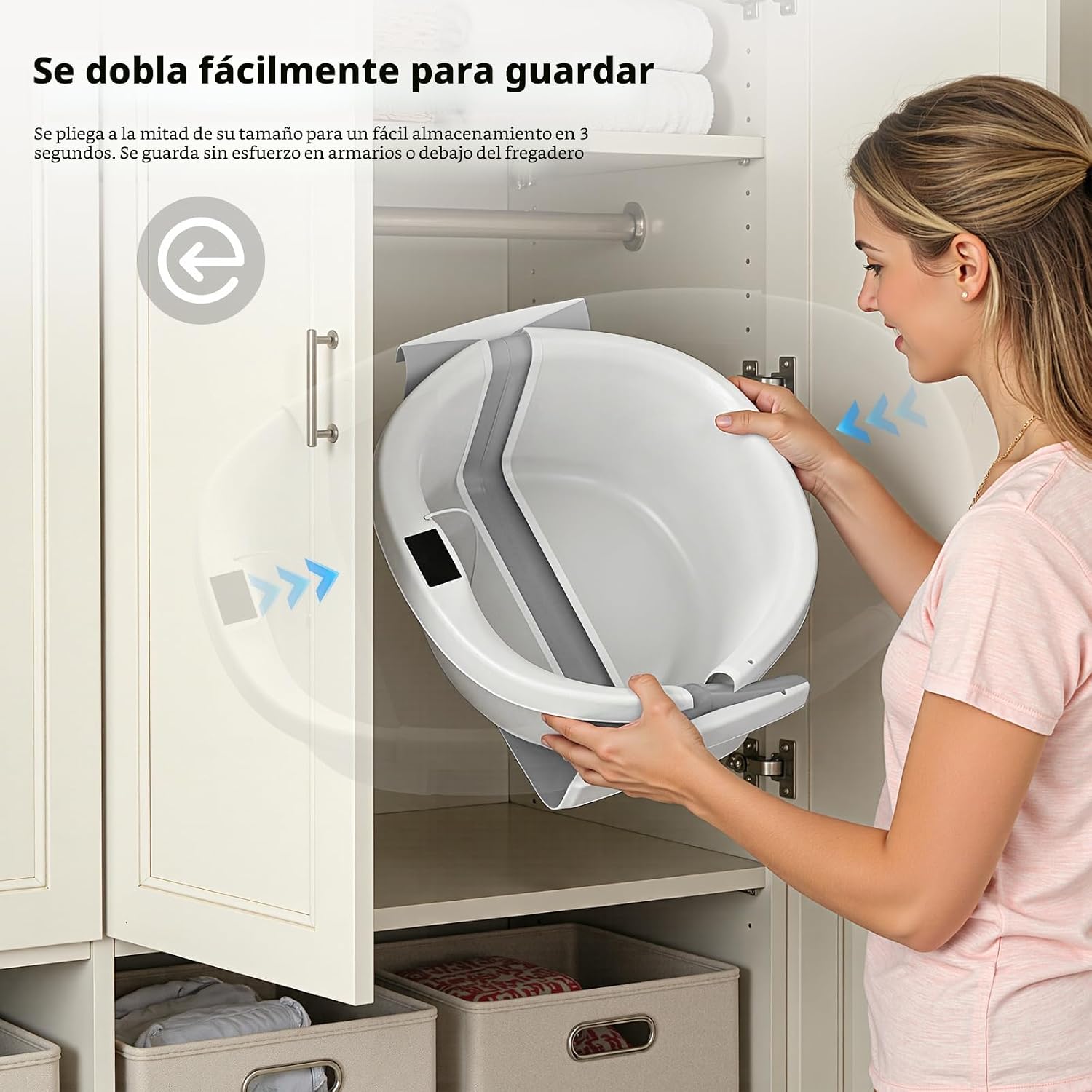 BAÑERA PLEGABLE PARA BEBÉ SKYNYCE GRIS 0-36 MESES CON TERMÓMETRO - 4