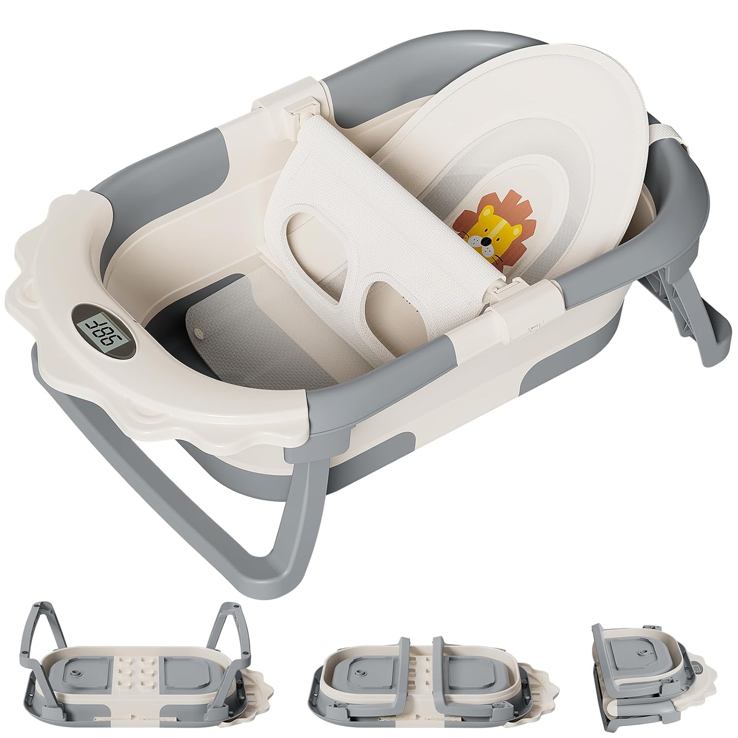 BAÑERA INFANTIL TPN 4-EN-1 PLEGABLE GRIS CON TERMÓMETRO - 1
