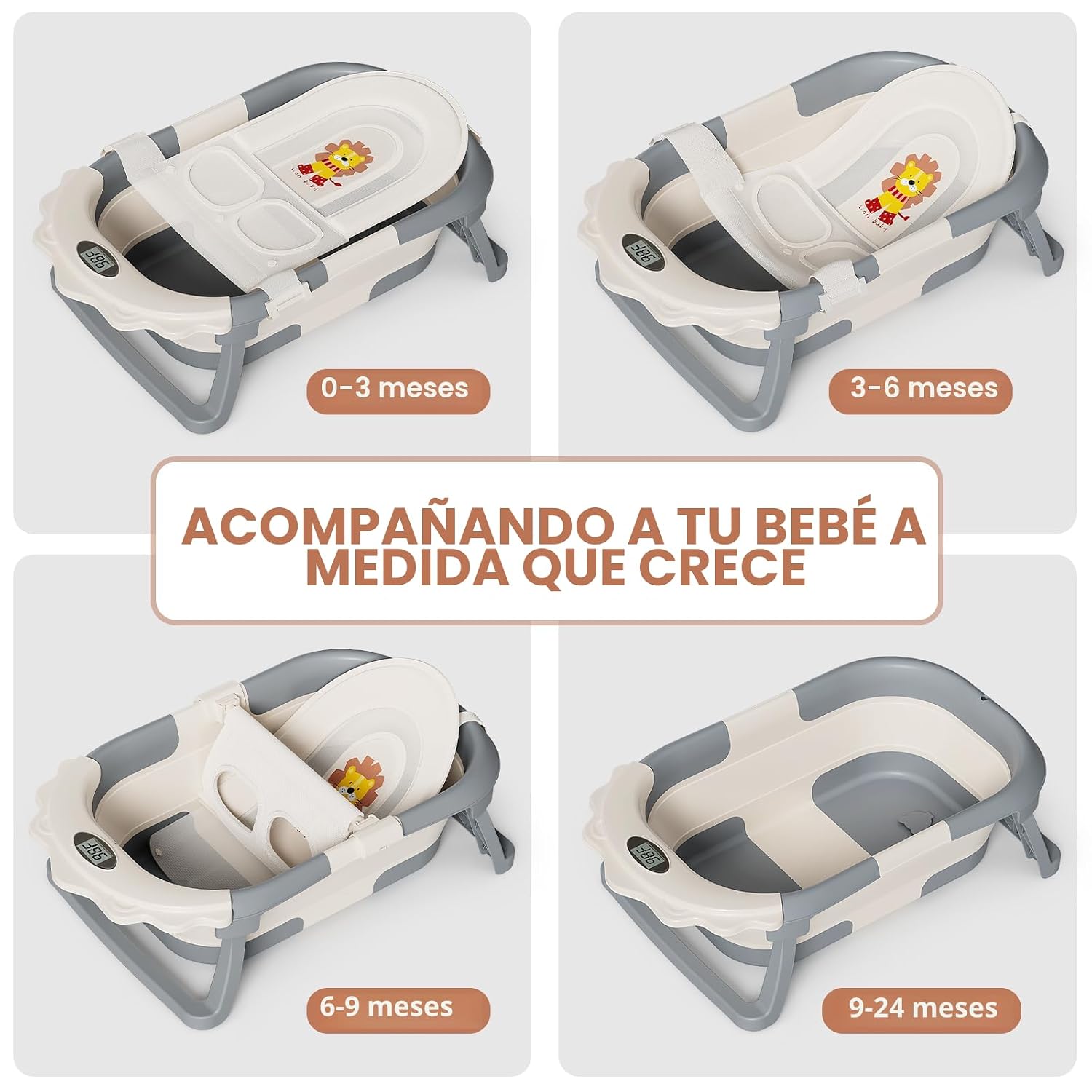 BAÑERA INFANTIL TPN 4-EN-1 PLEGABLE GRIS CON TERMÓMETRO - 4