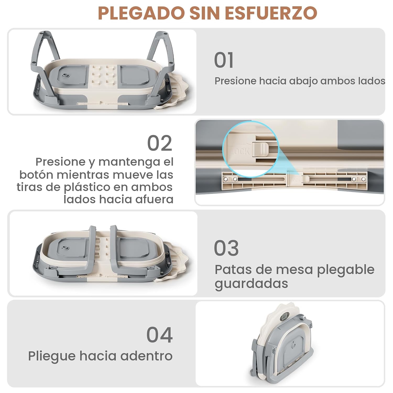 BAÑERA INFANTIL TPN 4-EN-1 PLEGABLE GRIS CON TERMÓMETRO - 5