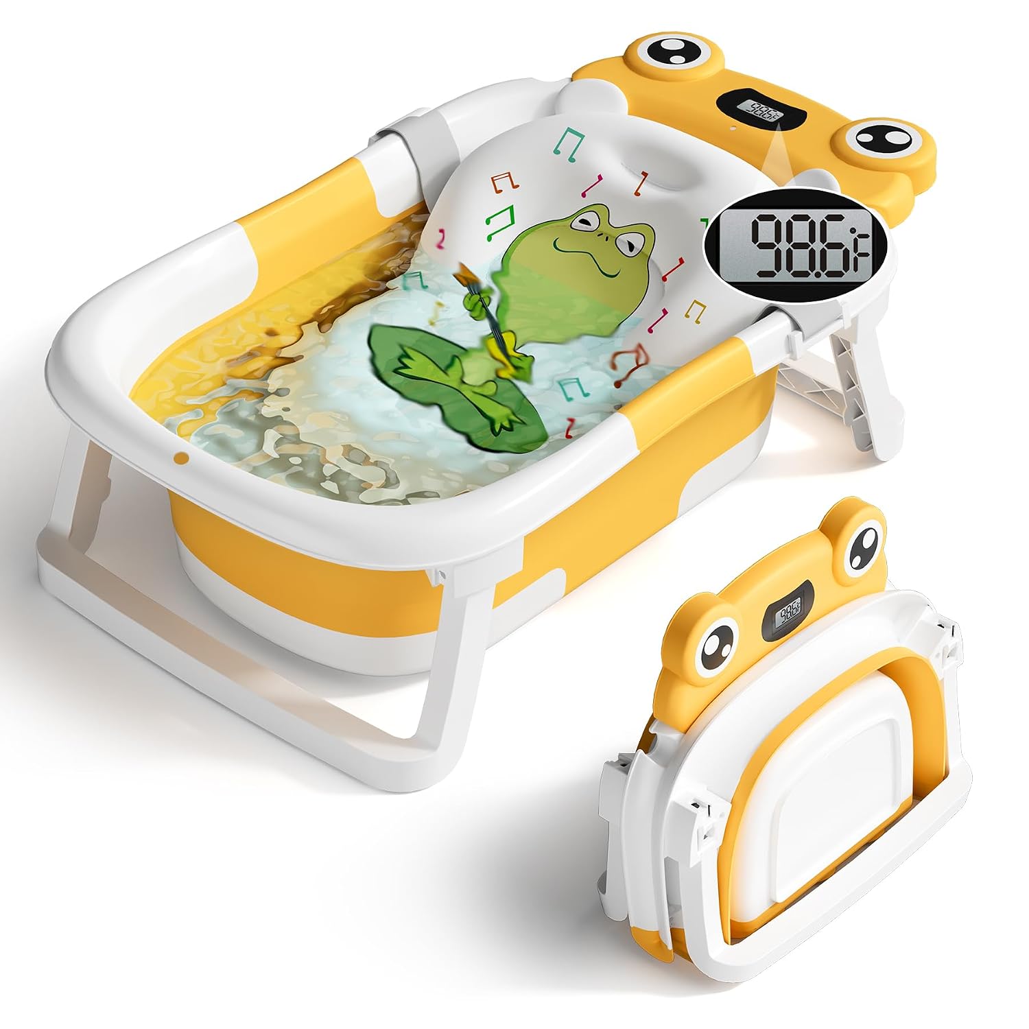 BAÑERA BUNWAG PLEGABLE PARA BEBÉ RECIÉN NACIDO A NIÑO PEQUEÑO AMARILLA CON COJÍN SUAVE - 1