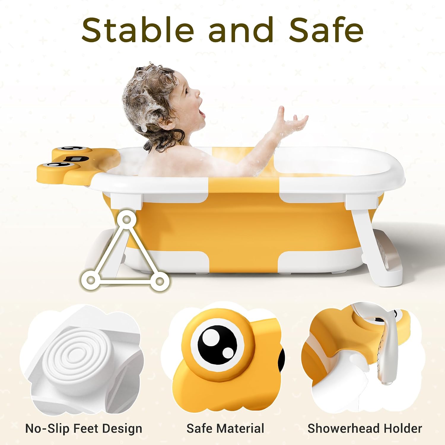 BAÑERA BUNWAG PLEGABLE PARA BEBÉ RECIÉN NACIDO A NIÑO PEQUEÑO AMARILLA CON COJÍN SUAVE - 2