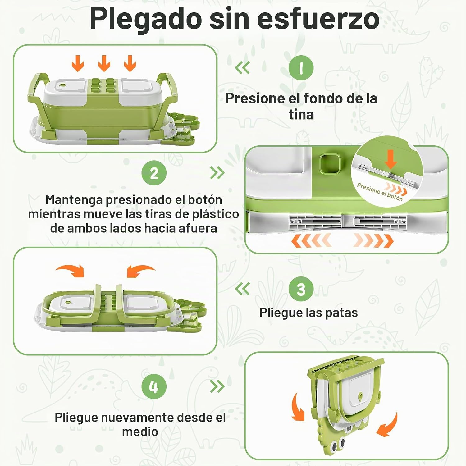 BAÑERA PLEGABLE PARA BEBÉ TAVLSHERO CON TERMÓMETRO Y COJÍN FLOTANTE VERDE - 4