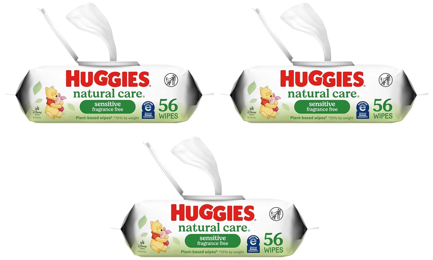 TOALLITAS HUMEDAS HUGGIES NATURAL CARE SENSITIVE SIN AROMA PACK DE 3 X 56 UNIDADES - 1