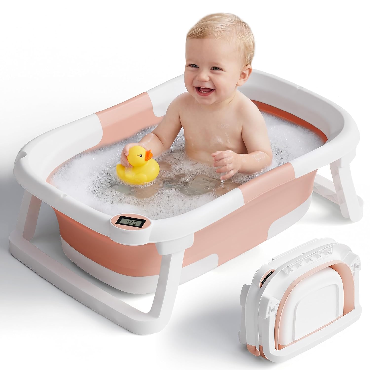 BAÑERA PLEGABLE PARA BEBÉ IBABYMAX CON TERMÓMETRO 0-36 MESES ROSA - 1