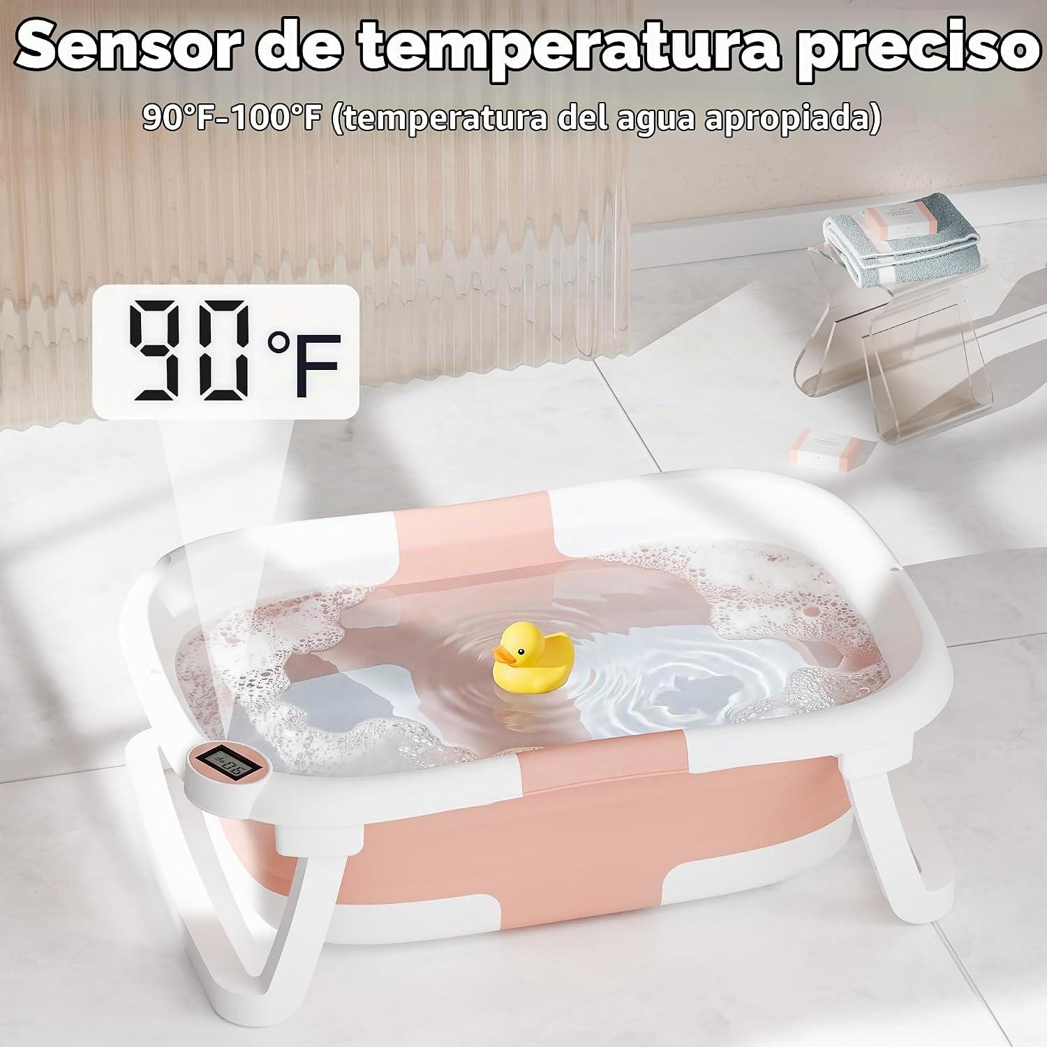 BAÑERA PLEGABLE PARA BEBÉ IBABYMAX CON TERMÓMETRO 0-36 MESES ROSA - 2