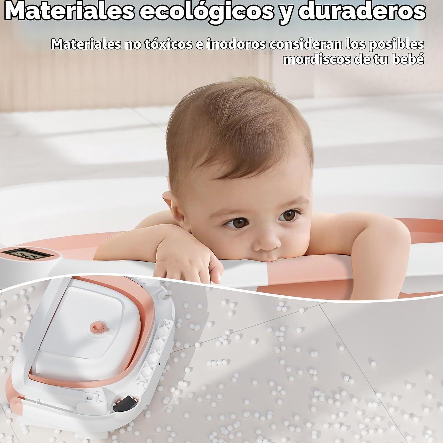 BAÑERA PLEGABLE PARA BEBÉ IBABYMAX CON TERMÓMETRO 0-36 MESES ROSA - 5