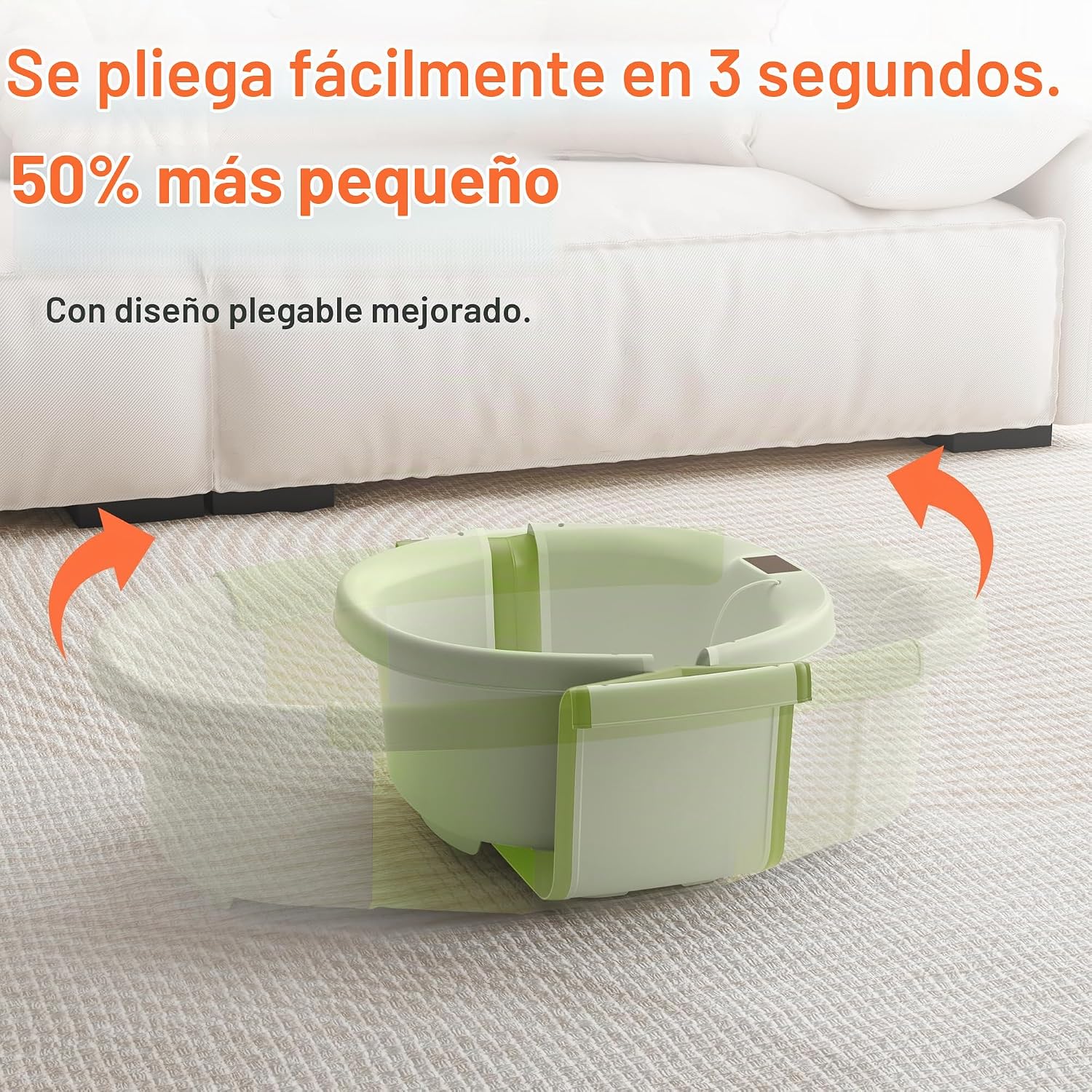 BAÑERA PLEGABLE PARA BEBÉ SPLUVVLY GRANDE CON TERMÓMETRO Y COJÍN VERDE - 4