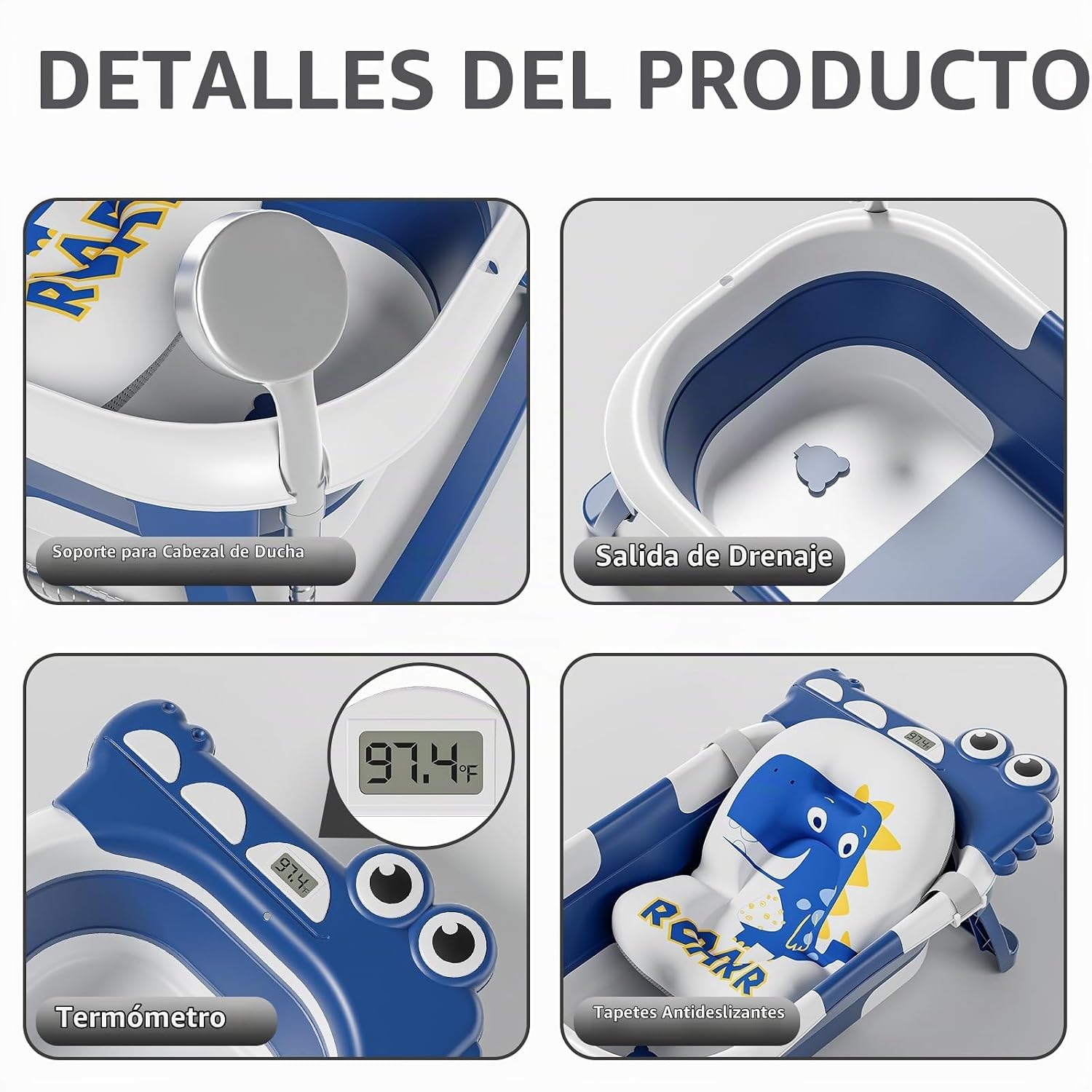 BAÑERA PLEGABLE PARA BEBÉ TAVLSHERO AZUL MARINO CON TERMÓMETRO Y COJÍN FLOTANTE - 3