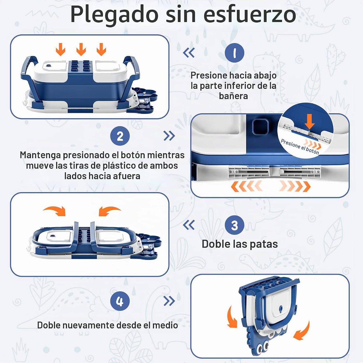 BAÑERA PLEGABLE PARA BEBÉ TAVLSHERO AZUL MARINO CON TERMÓMETRO Y COJÍN FLOTANTE - 4
