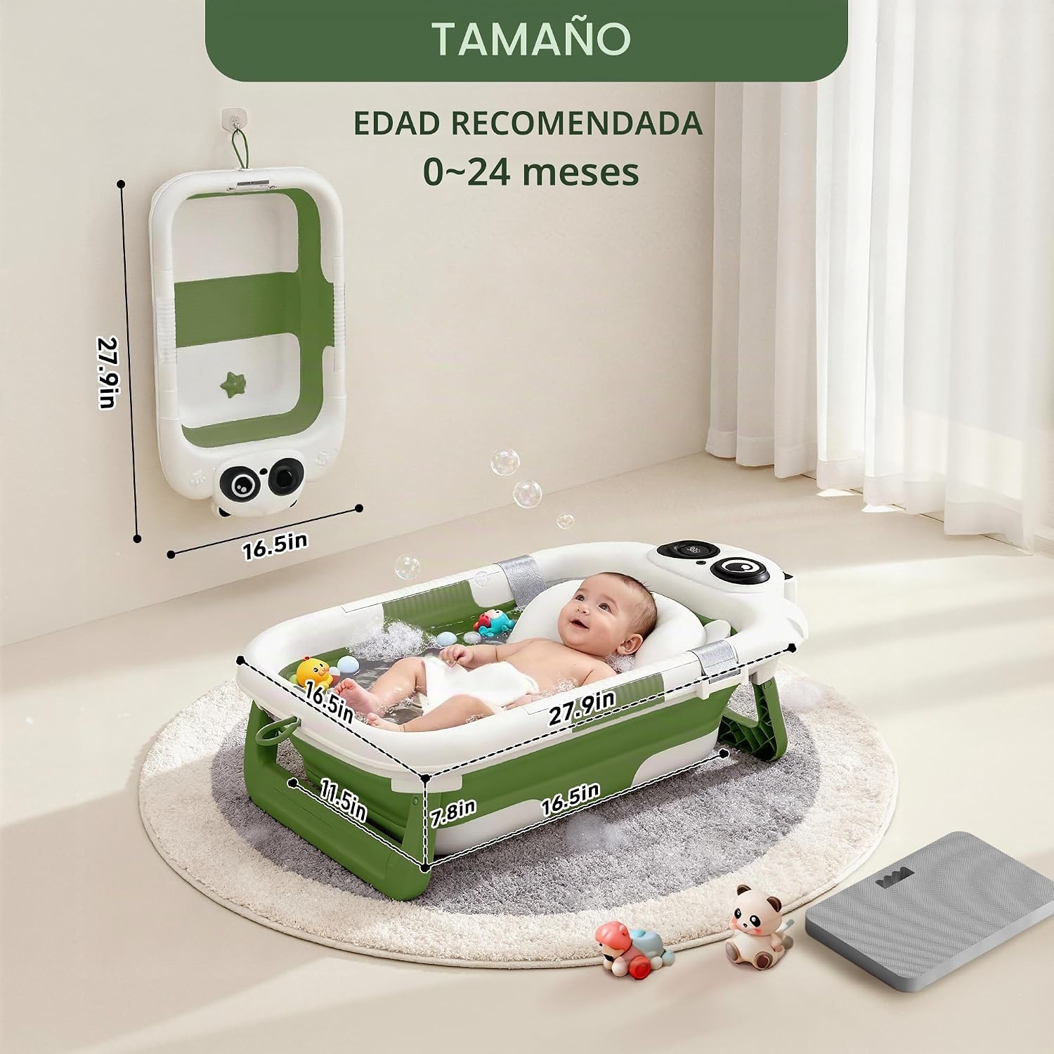 BAÑERA PLEGABLE PARA BEBÉ LAUJIA RECIÉN NACIDO A 24 MESES VERDE - 2