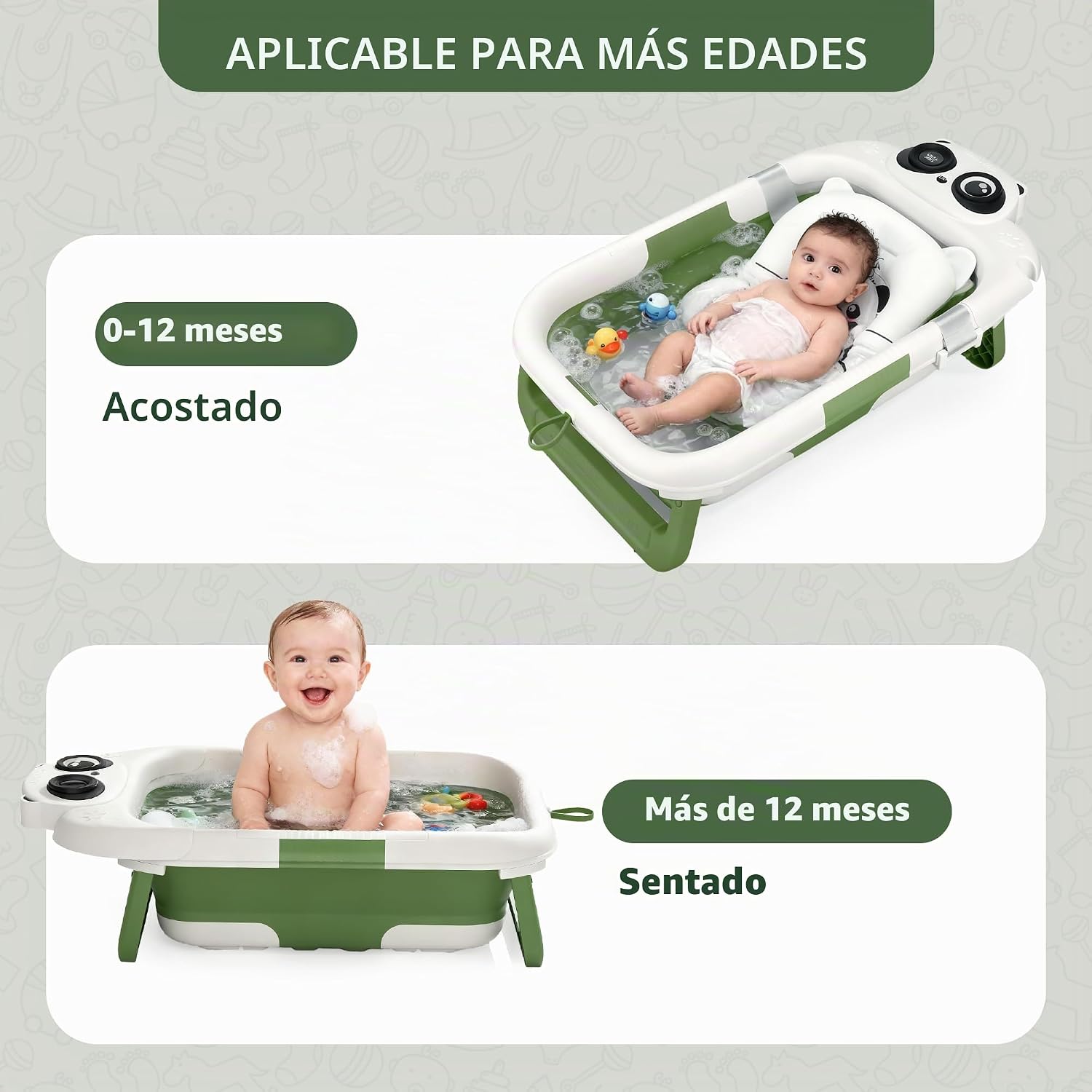 BAÑERA PLEGABLE PARA BEBÉ LAUJIA RECIÉN NACIDO A 24 MESES VERDE - 3