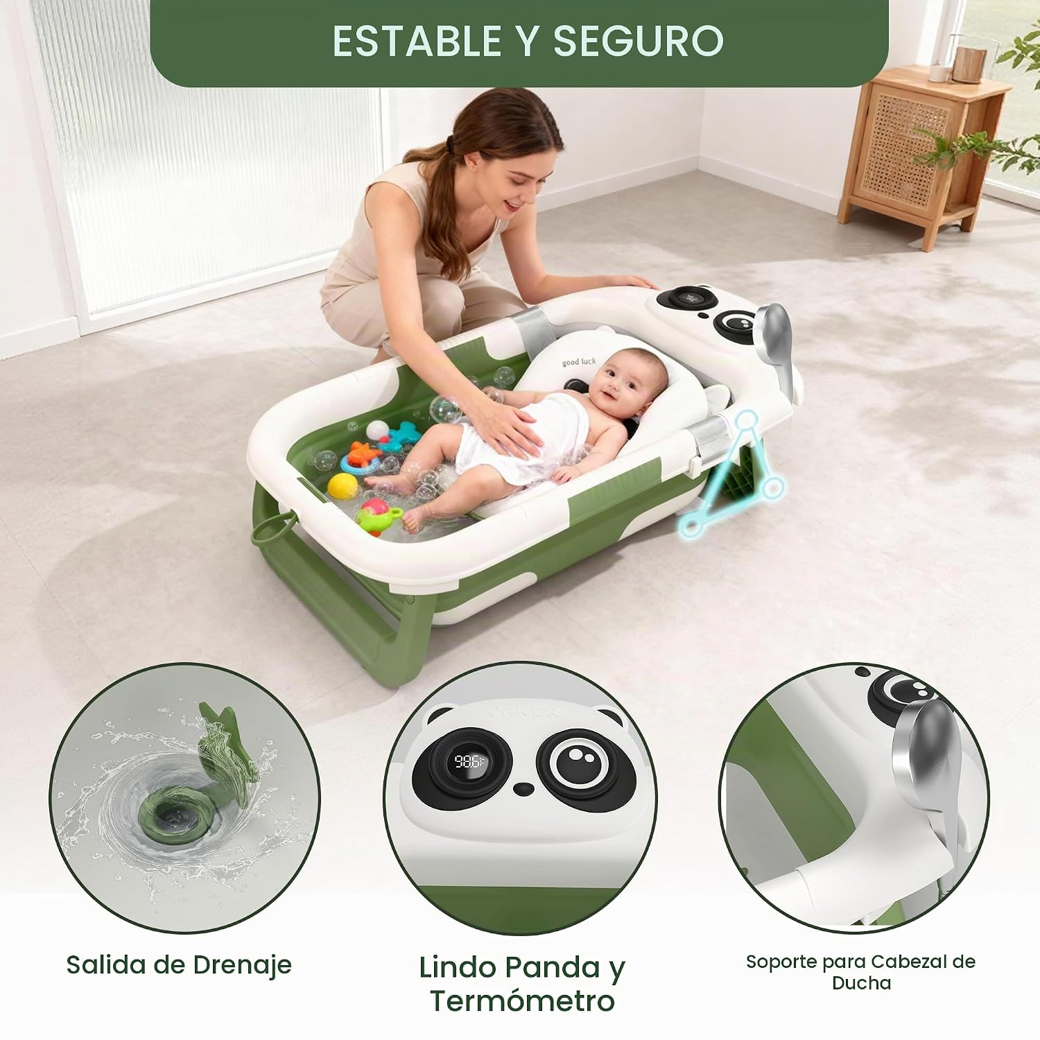 BAÑERA PLEGABLE PARA BEBÉ LAUJIA RECIÉN NACIDO A 24 MESES VERDE - 4