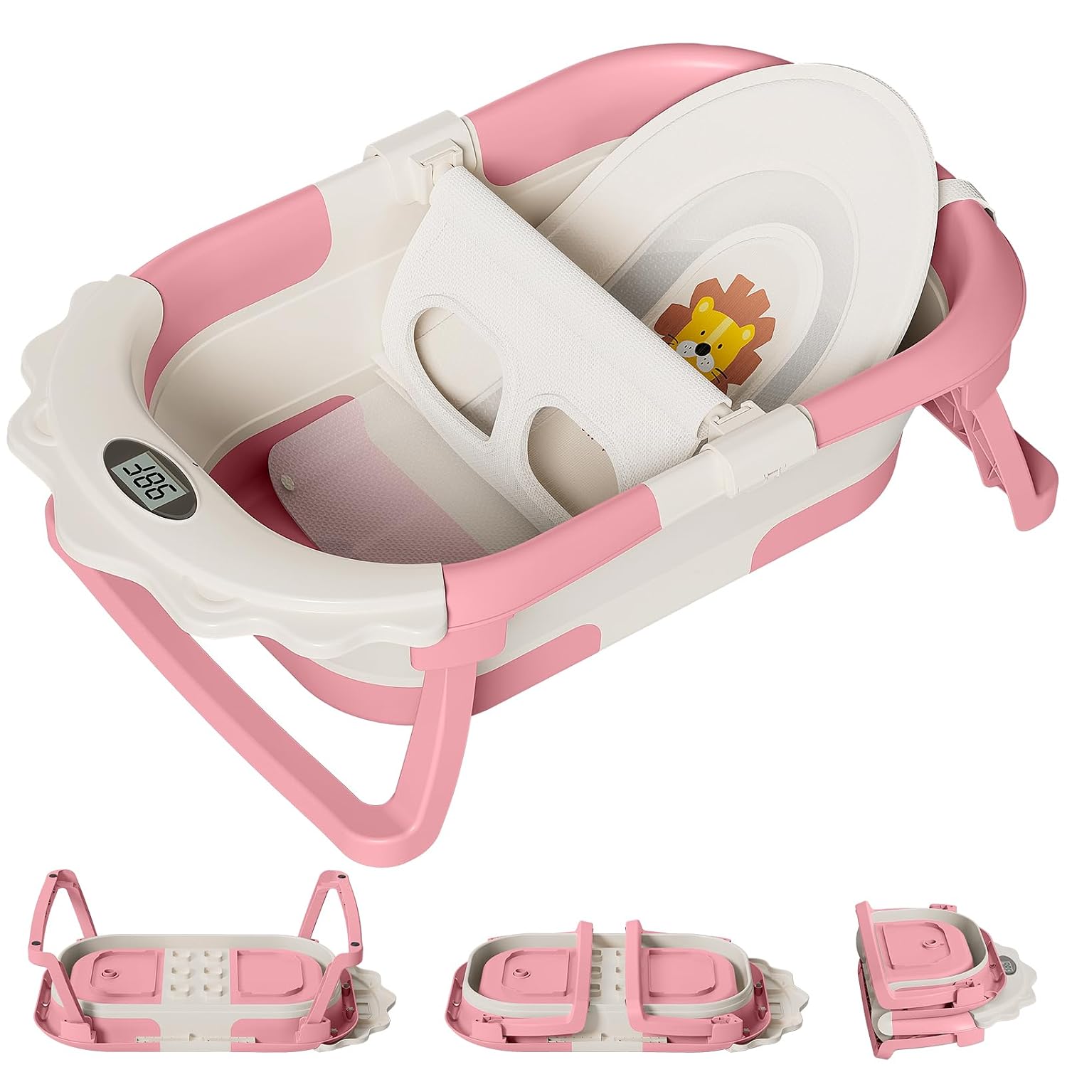 BAÑERA INFANTIL TPN 4-EN-1 PLEGABLE ROSA CON TERMÓMETRO - 1