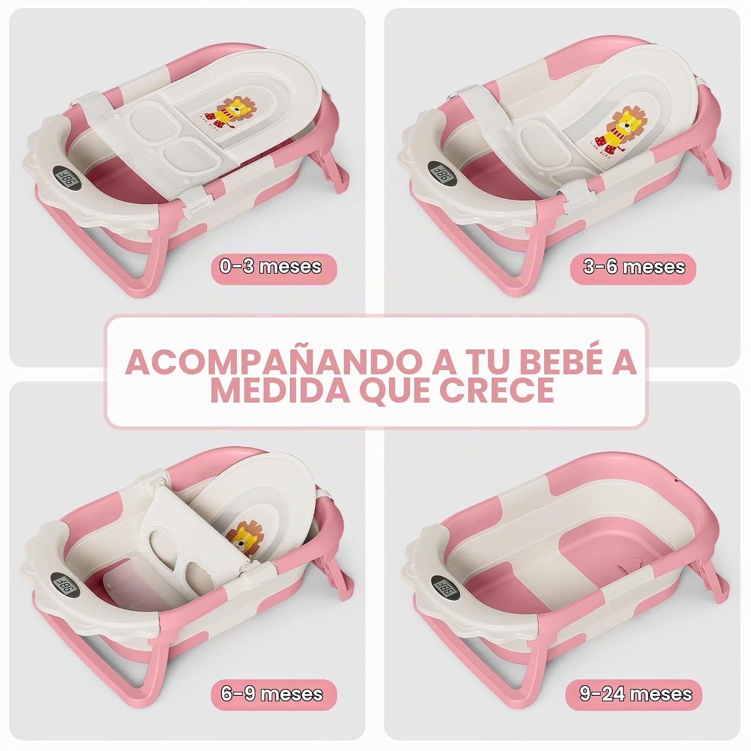 BAÑERA INFANTIL TPN 4-EN-1 PLEGABLE ROSA CON TERMÓMETRO - 4