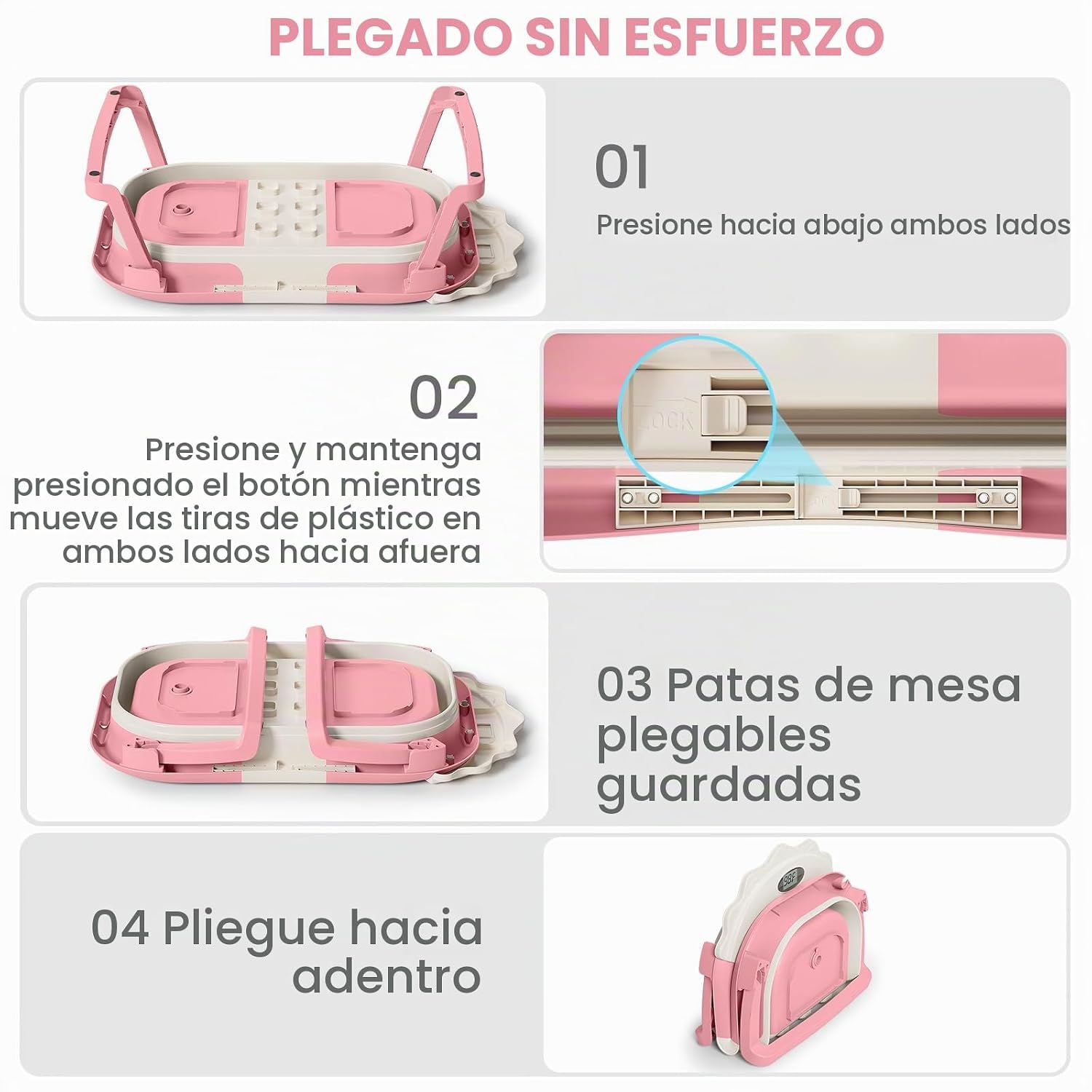 BAÑERA INFANTIL TPN 4-EN-1 PLEGABLE ROSA CON TERMÓMETRO - 5