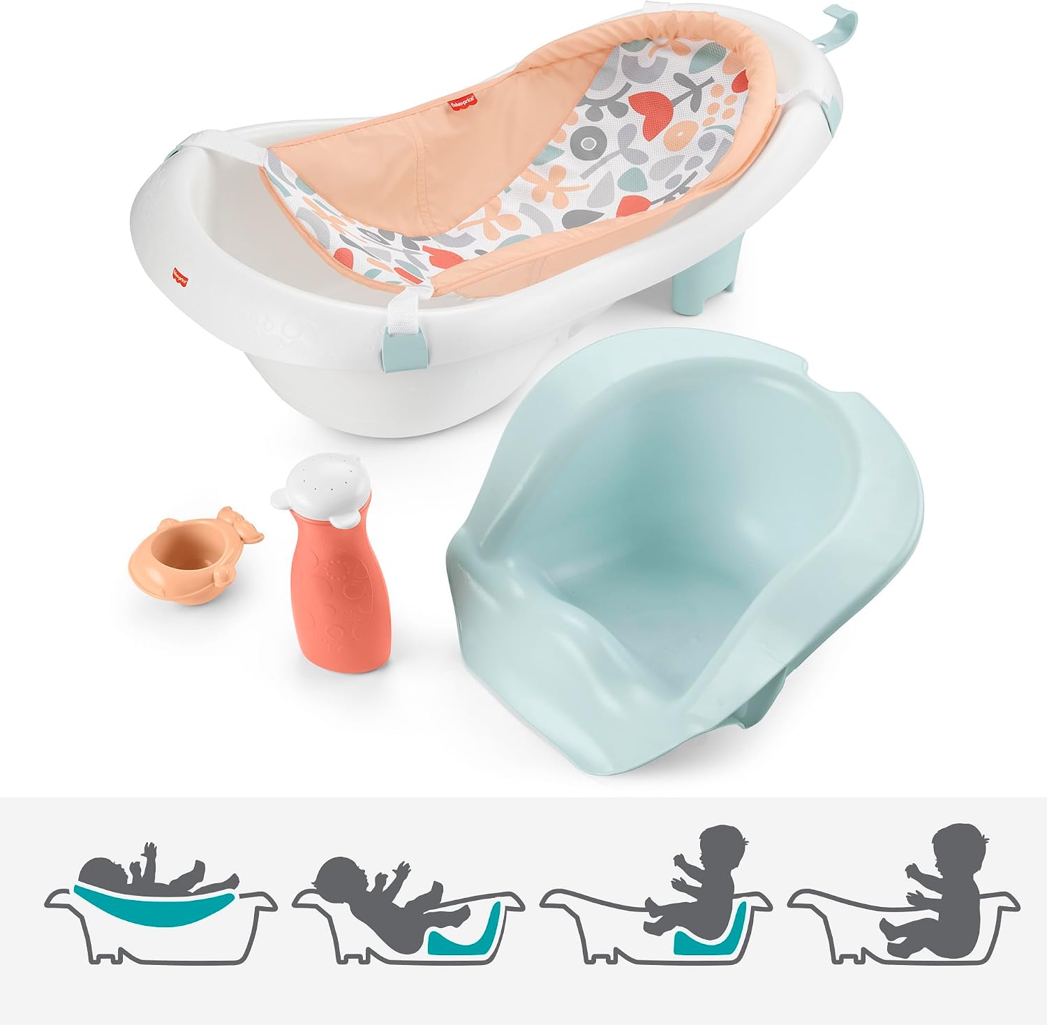 BAÑERA FISHER-PRICE BABY TO TODDLER 4 EN 1 CON SOPORTE PARA BEBÉ Y 2 JUGUETES SUMMER BLOSSOMS - 2