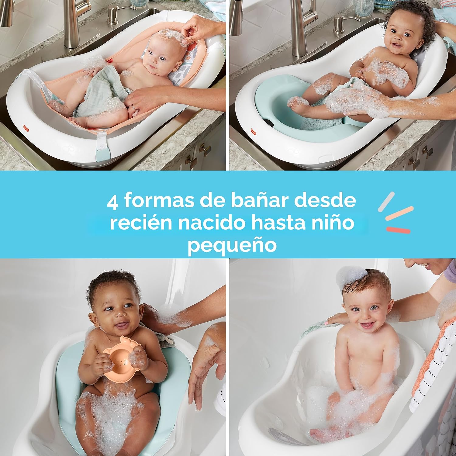 BAÑERA FISHER-PRICE BABY TO TODDLER 4 EN 1 CON SOPORTE PARA BEBÉ Y 2 JUGUETES SUMMER BLOSSOMS - 3