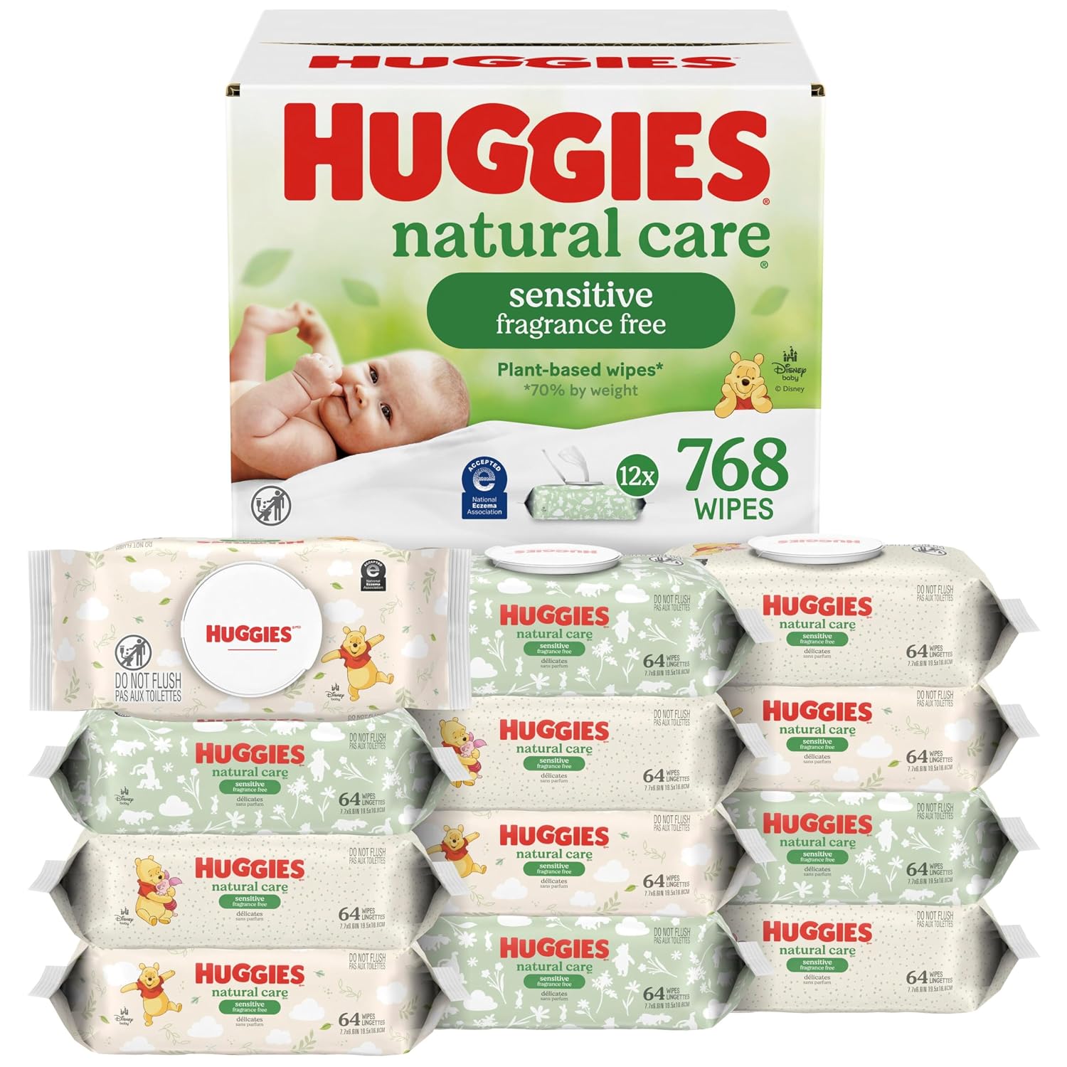 TOALLITAS HUMEDAS HUGGIES NATURAL CARE SENSITIVE SIN PERFUME 12 PACKS 768 UNIDADES - 1