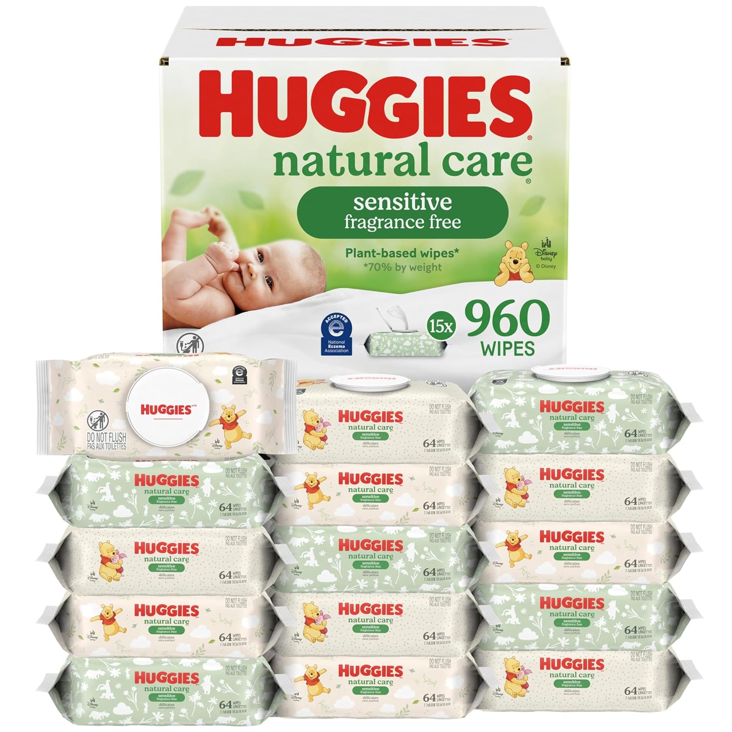 TOALLITAS HUMEDAS HUGGIES NATURAL CARE SENSITIVE SIN AROMA 960 UNIDADES - 1