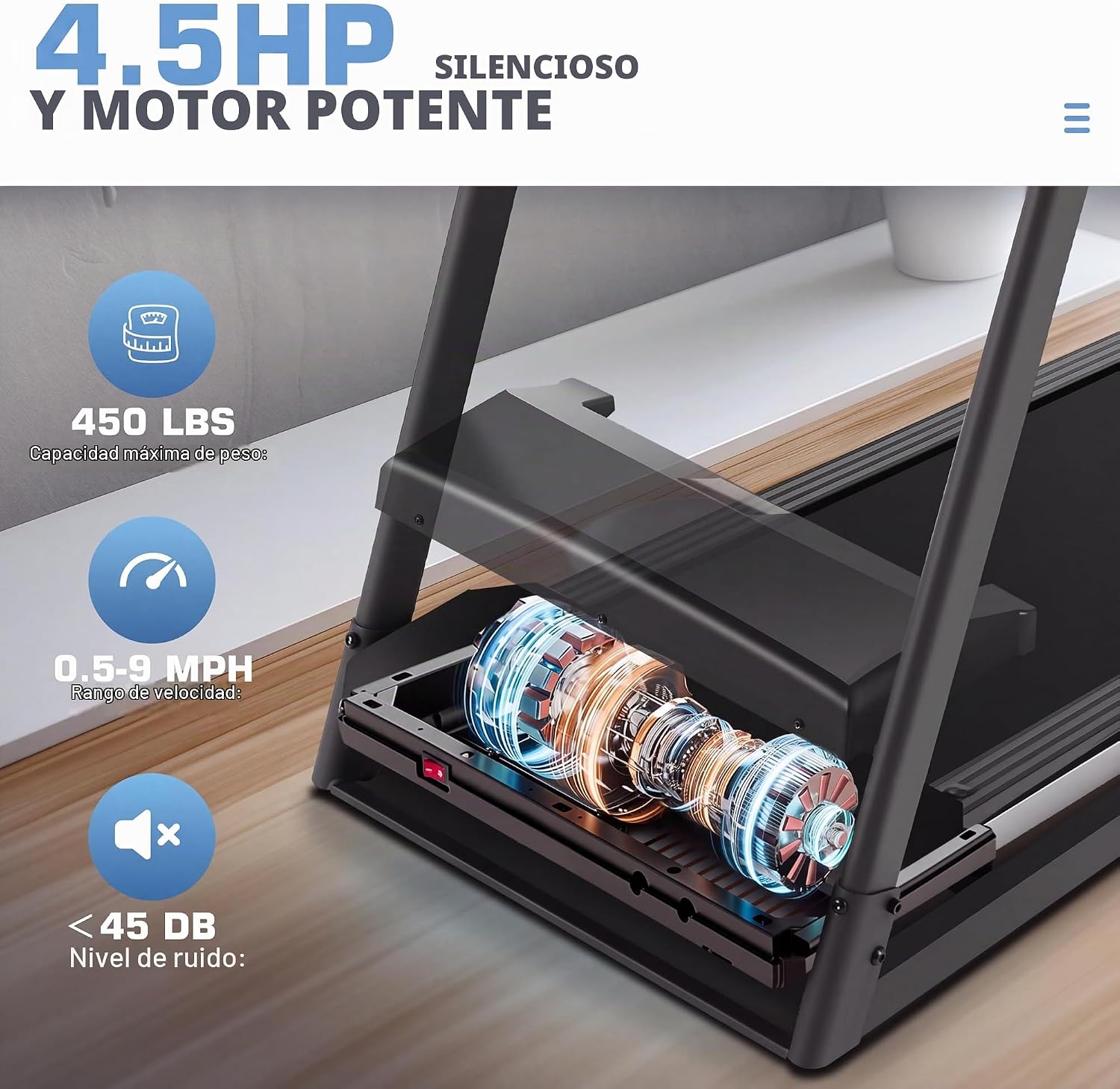 TROTADORA SYTIRY PLEGABLE 4.5HP CON PANTALLA TÁCTIL 10' E INCLINACIÓN MANUAL - 4