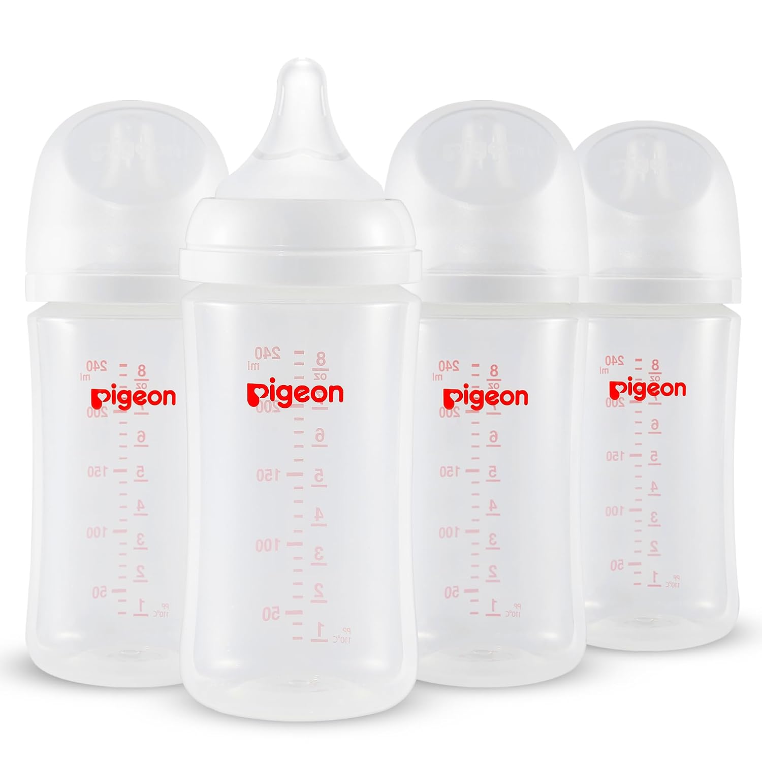 BOTELLA PIGEON PP CUELLO ANCHO ANTICÓLICO 240ML PACK 4 UNIDADES - 1