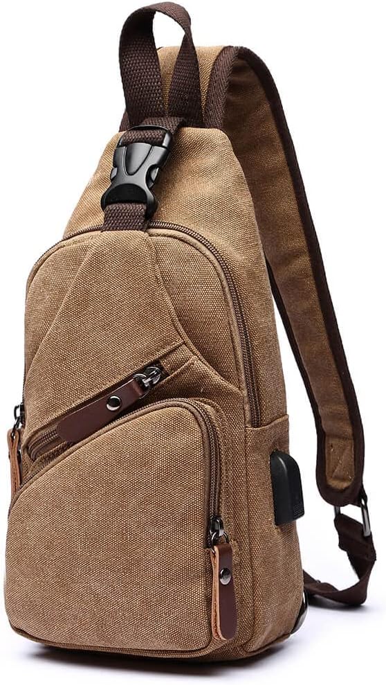 MOCHILA SLING BAG CANVAS VANBASIC CROSSBODY UNISEX CAFÉ - 1