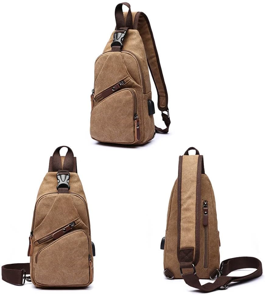 MOCHILA SLING BAG CANVAS VANBASIC CROSSBODY UNISEX CAFÉ - 2