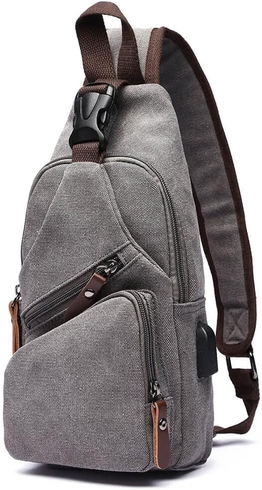 MOCHILA SLING BAG CANVAS VANBASIC GRIS UNISEX - 1