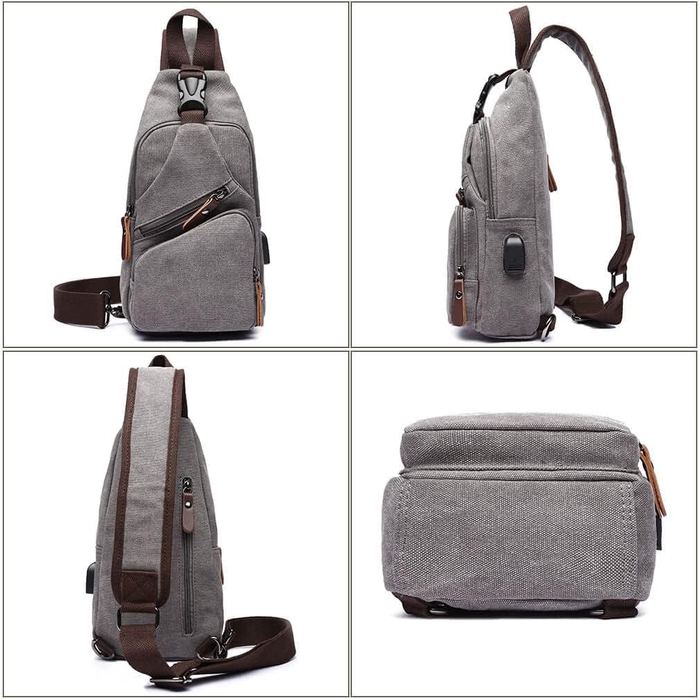 MOCHILA SLING BAG CANVAS VANBASIC GRIS UNISEX - 3
