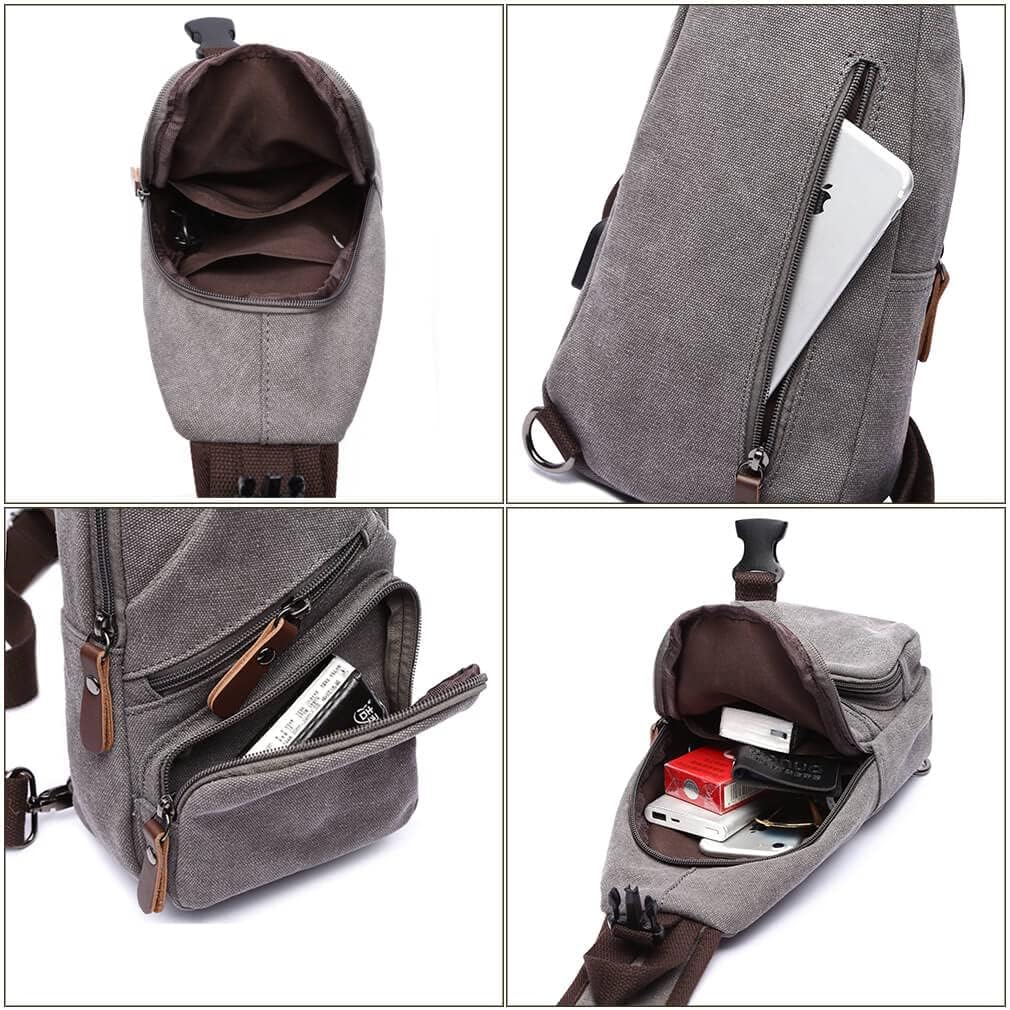 MOCHILA SLING BAG CANVAS VANBASIC GRIS UNISEX - 5