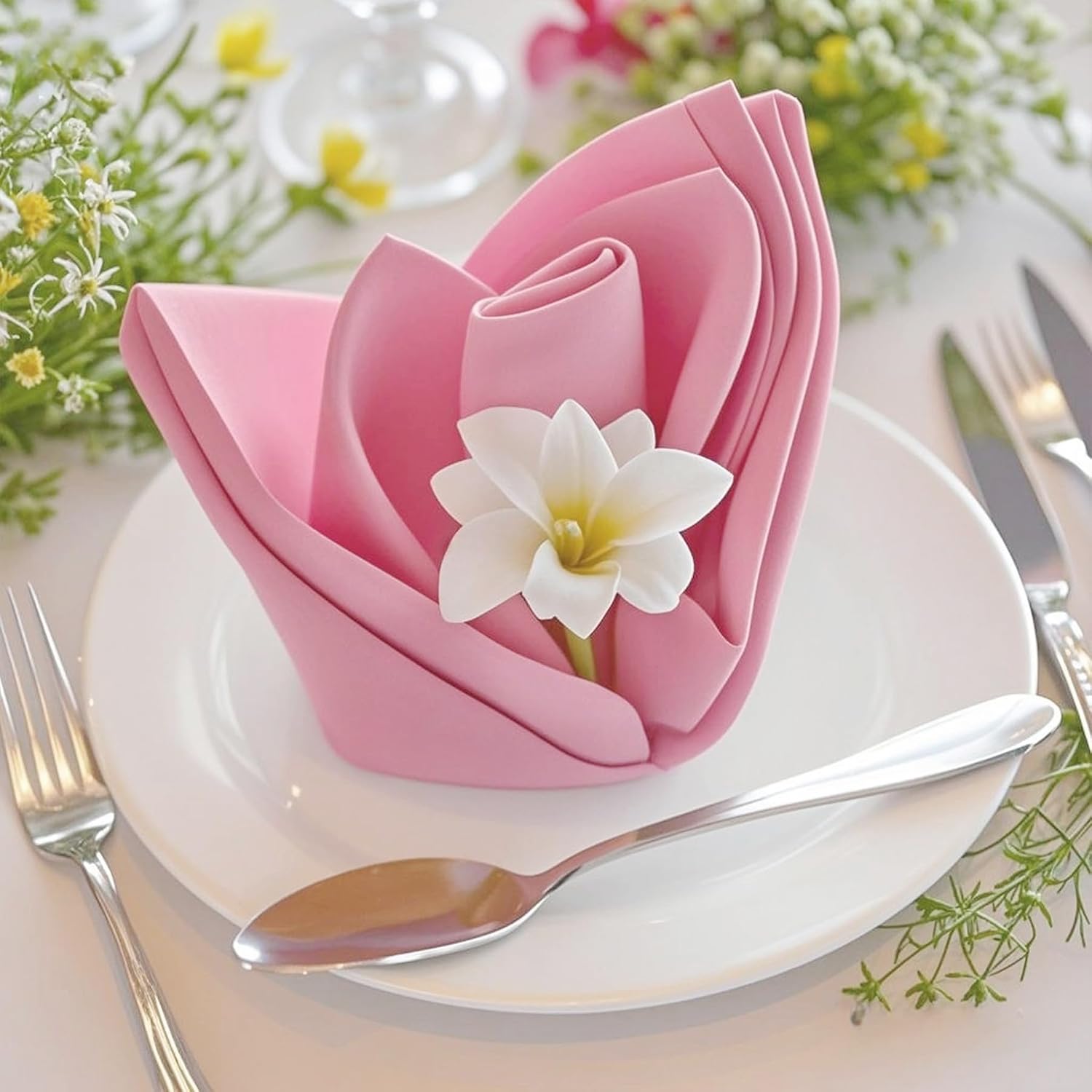 SERVILLETAS DE TELA FOLINSYHOME ROSA JUEGO DE 12 PIEZAS 20X20 PULGADAS - 5