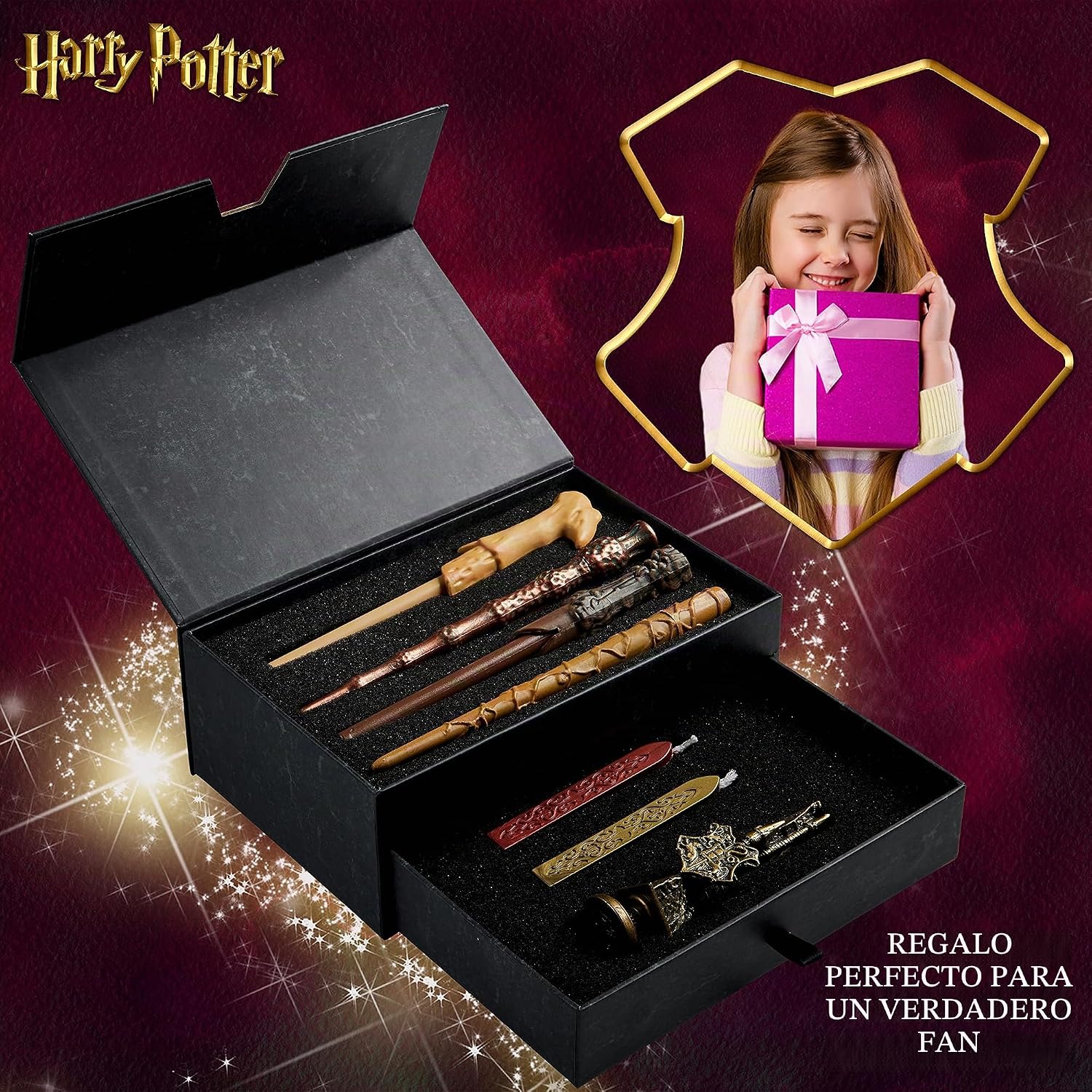 SET DE ESCRITURA HARRY POTTER CON BOLÍGRAFOS VARITA, PAPEL HOGWARTS Y SELLO DE CERA - 2