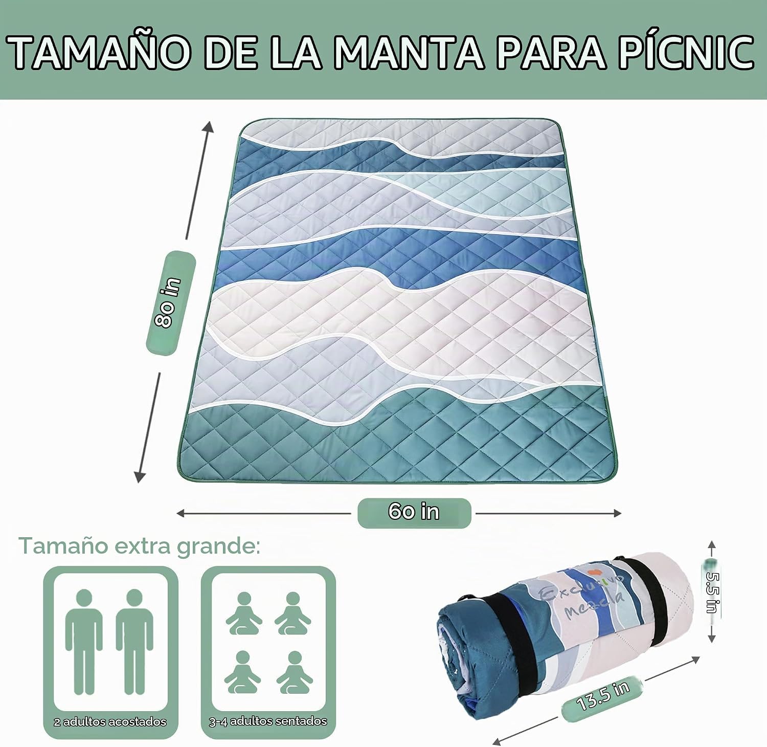 MANTA TÉRMICA EXCLUSIVO MEZCLA EXTRA LARGE IMPERMEABLE PLEGABLE PARA PICNIC - 3